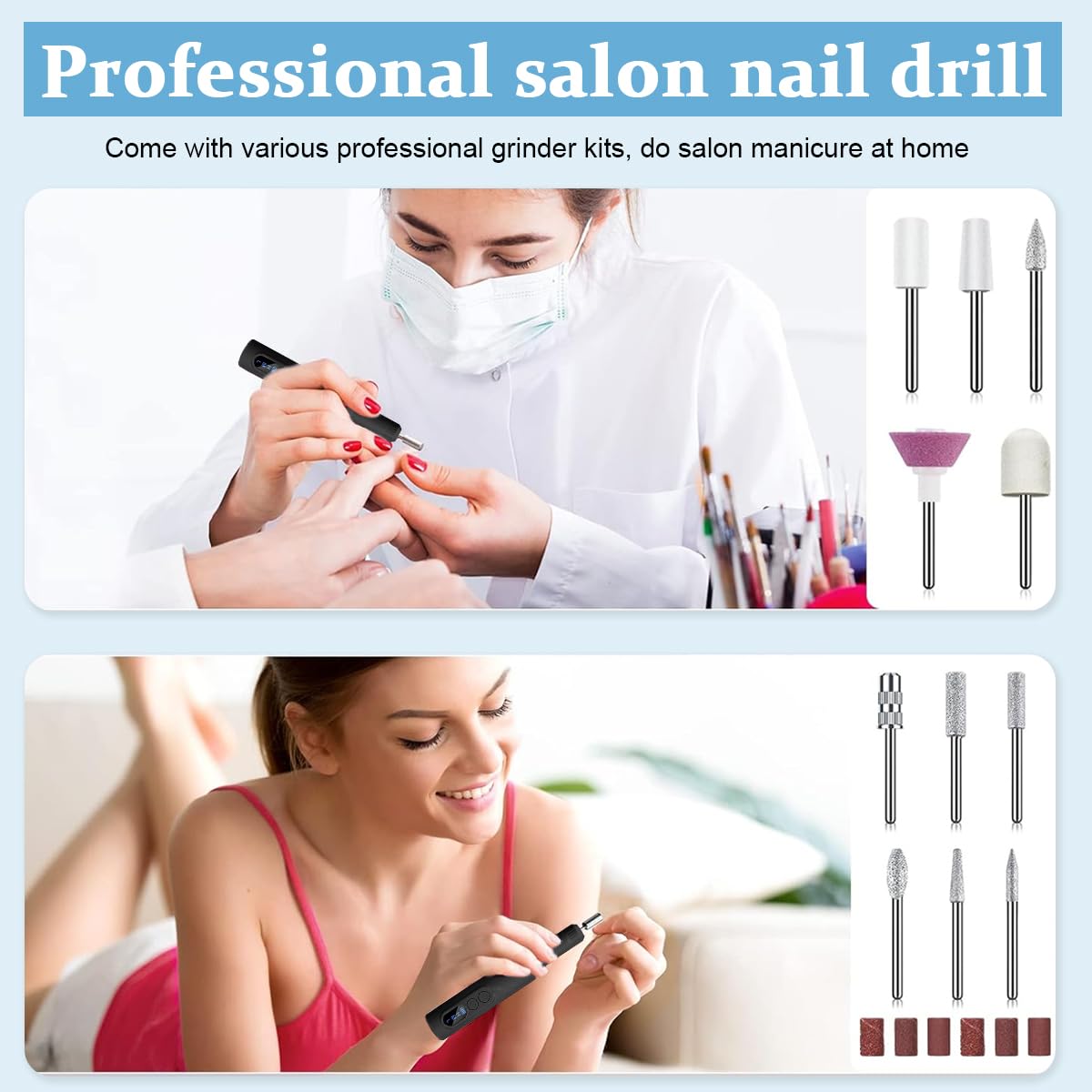 MAYCREATE® Professional Cordless Nail Drill Machine with 6 Drill Bits - Adjustable Speed Electric Nail File for Gel Polish, Acrylic Nails & Nail Extensions - Portable Manicure Pedicure Kit for Home & Salon Use