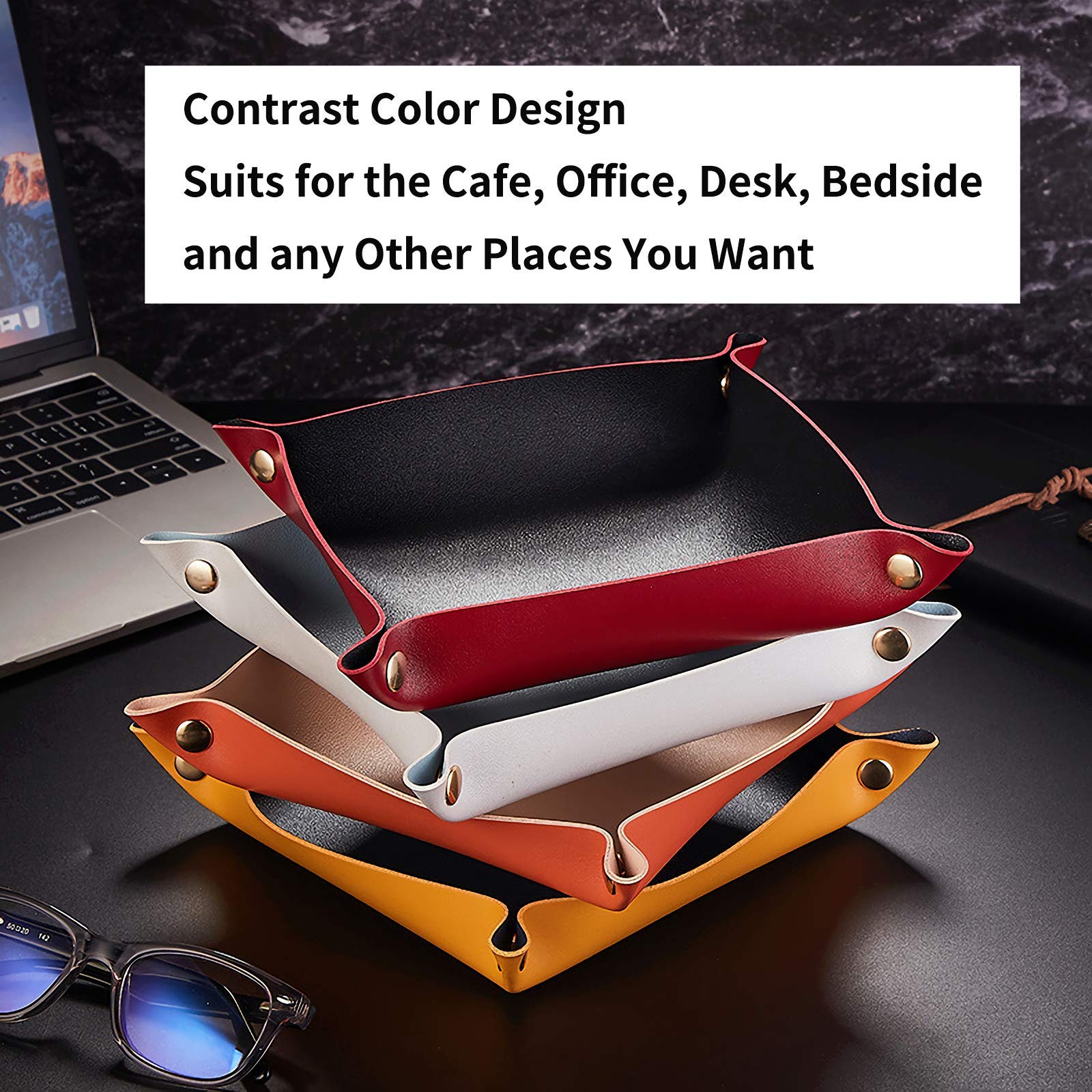 Premium Leather Valet Tray for Men & Women - Collapsible Travel Organizer with Snap Closure | Key Holder, Jewelry & EDC Dump Tray for Entryway Table, Dresser & Nightstand | Home & Office Desk Organizer (Silver + Pink) - Perfect for Travel, Gift Giving & Daily Essentials Storage