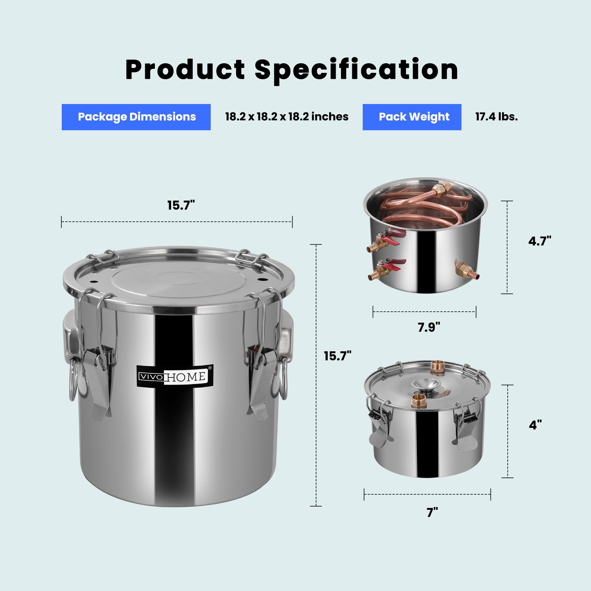 VIVOHOME 13.2 Gallon Stainless Steel Alcohol Still Kit with Built-in Thermometer & Water Pump - Home Brewing Equipment for Whiskey, Wine, Brandy, Bourbon & Essential Oils | Perfect for DIY Distilling, Craft Cocktails & Homemade Spirits