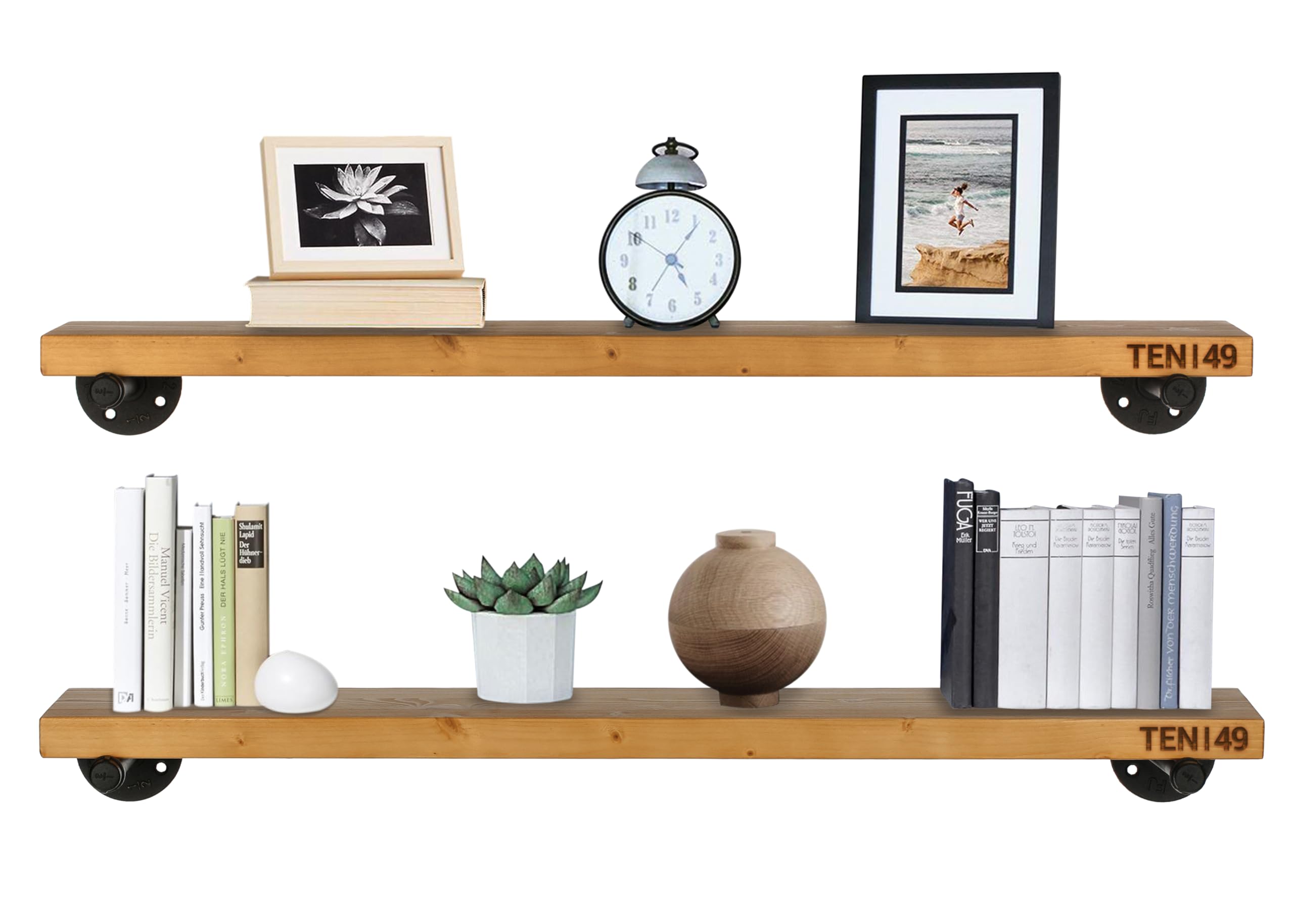 Industrial Pipe Wood Wall Shelf - 36