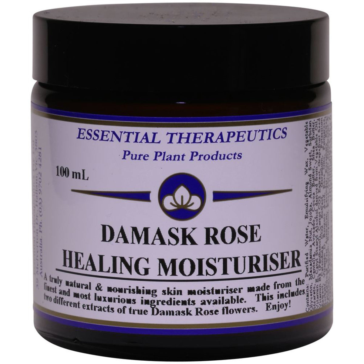 ESSENTIAL THERAPEUTICS Damask Rose Healing Moisturizer 100ml - Hydrating Face Cream for Dry Skin, Anti-Aging & Skin Repair - Perfect for Daily Skincare Routine & Night Treatment