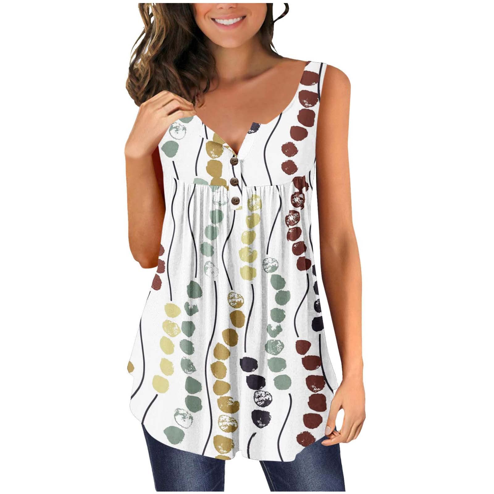 Women's Printed Button Sleeveless Vest Tops - Summer Casual T-Shirt & Vacation Tank Top for Women | Beach Outing, Travel & Everyday Wear