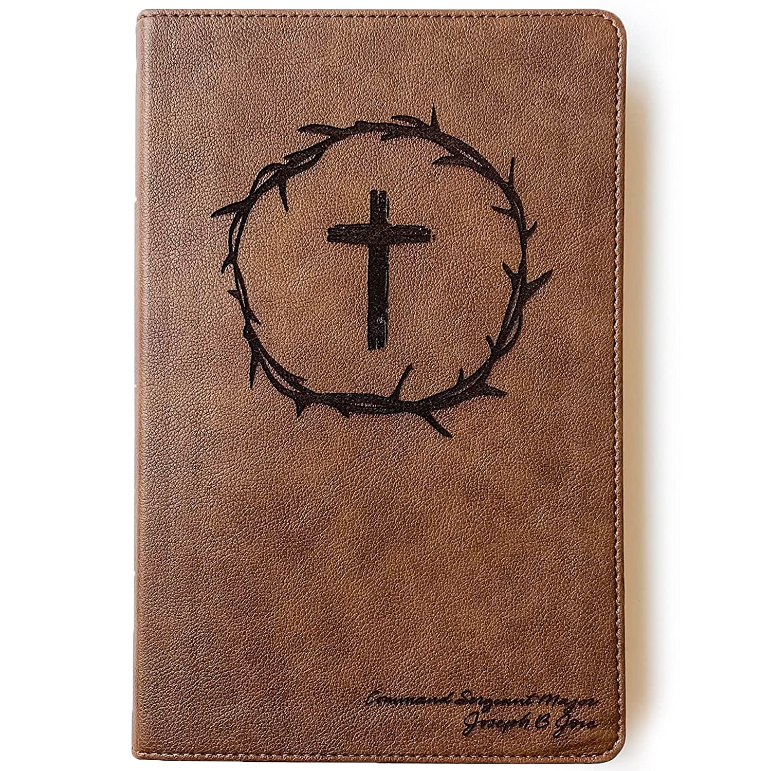 Hand Illustrated & Laser Engraved KJV Bible - Premium Leathertouch Brown Cover with Custom Name Engraving - Personalized Christian Gift for Weddings, Baptisms, Graduations & Birthdays - Perfect for Daily Devotion, Bible Study & Special Occasions