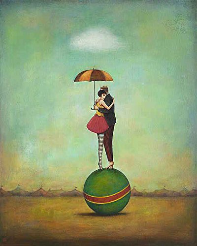 Circus Romance Fantasy Figurative Umbrella Art Print by Duy Huynh - 24x30 Inch Unframed Canvas Poster Rolled in Tube | Wall Decor for Living Room, Bedroom & Office