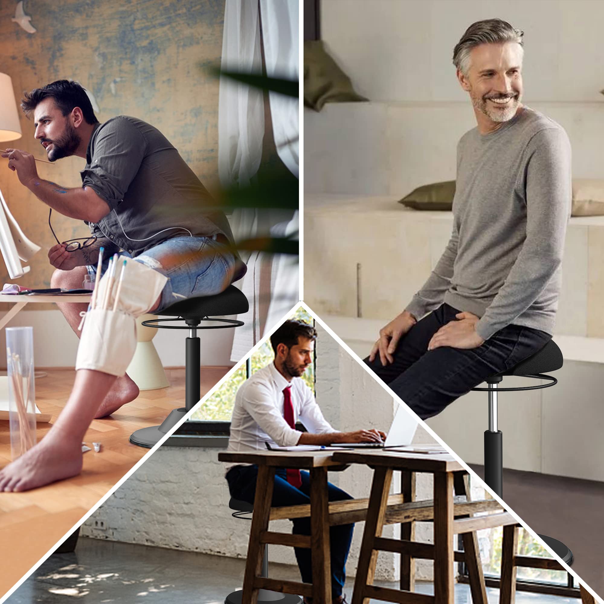 **Height Adjustable 360-Degree Swivel Stool Chair - Modern Standing Desk Chair for Office, Home & Garage - Black Sit Stand Balance & Wobble Stool - Perfect for Work, Study & Gaming**