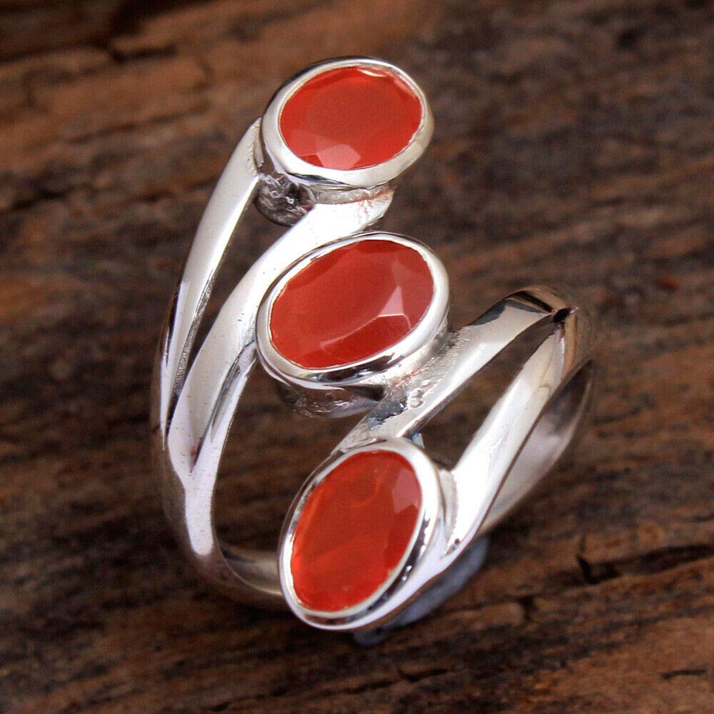 **Carnelian 925 Sterling Silver Rings for Women – Orange Oval Gemstone Bridesmaid Rings, 3-Stone Bezel Set Handmade Jewelry – Perfect for Weddings, Engagements & Special Occasions**