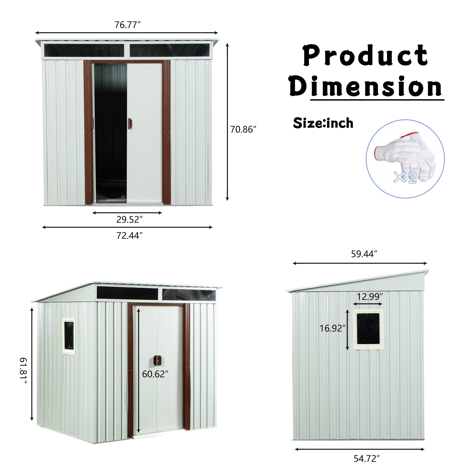 6.4 x 5ft White Steel Outdoor Storage Shed with Floor Frame & Double Lockable Doors - Durable Metal Garden Tool Shed for Backyard, Patio, Lawn Organization (Includes Side Window) | Perfect for Storing Lawn Mowers, Gardening Tools & Outdoor Equipment