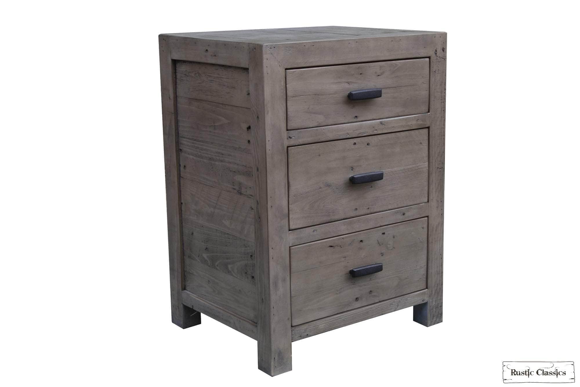 Whistler Grey Reclaimed Wood 3-Drawer Nightstand - Rustic Bedside Table for Bedroom, Living Room & Guest Room