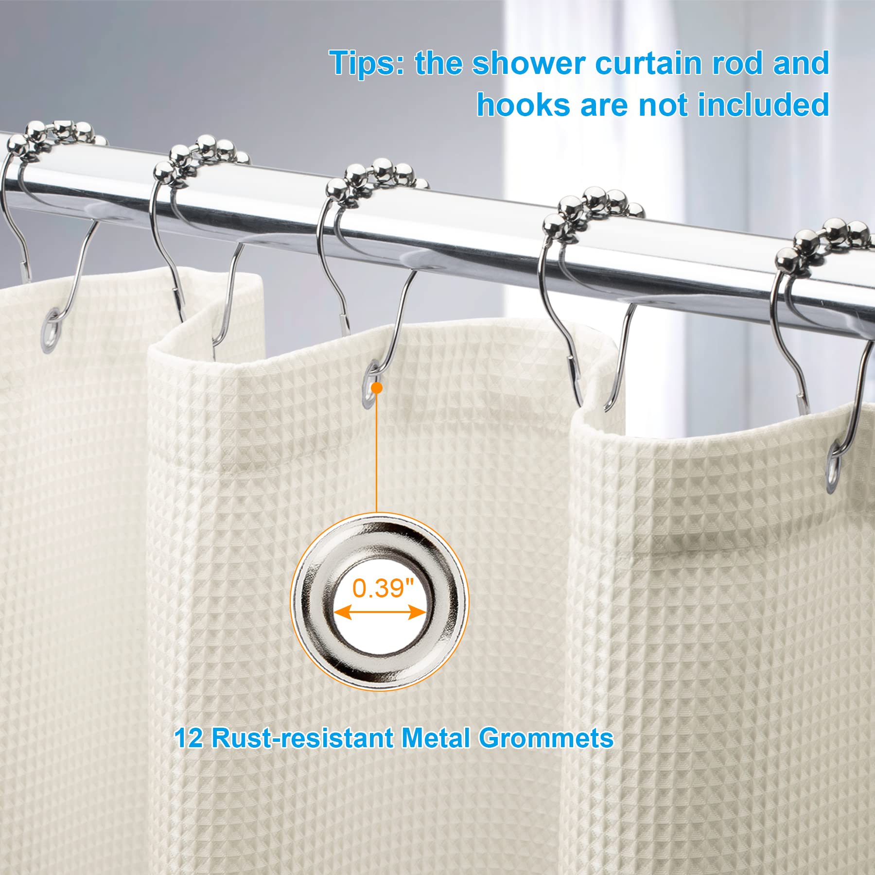 AmazerBath Waffle Weave Shower Curtain - Heavy Duty Hotel Quality Bathroom Fabric Curtain 72x72 Inches, Cream Yellow - Perfect for Spa-Like Bathrooms & Luxury Hotel Style Decor