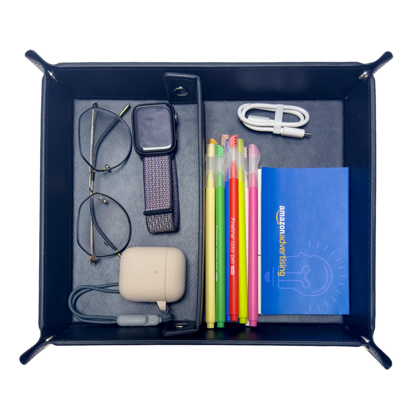UnionBasic Medium Valet Tray - Jewelry Organizer for Rings, Watches, Earrings | Entryway Catchall for Keys, Coins, Wallets | Nightstand Organizer for Phones, Smartwatches | Perfect for Bedroom, Bathroom & Office Use - Black