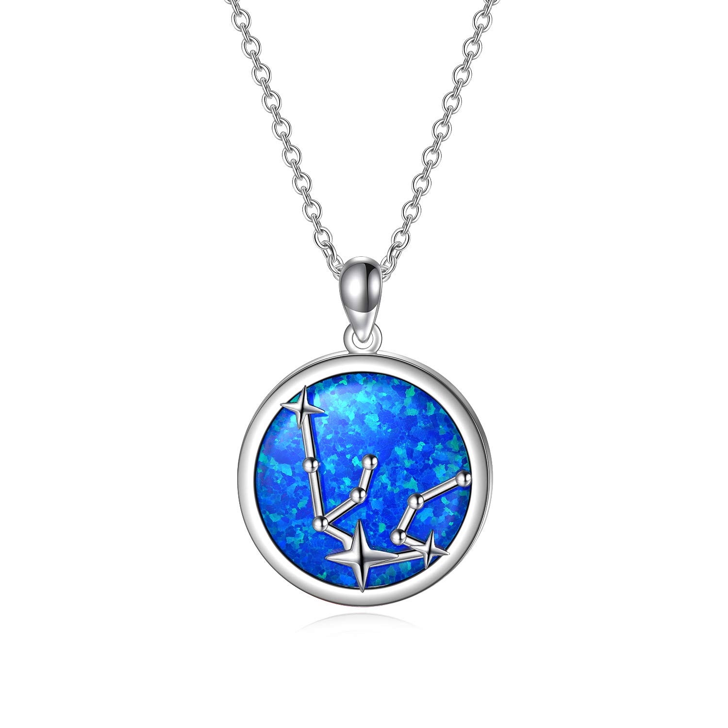 SOULMEET Sterling Silver Zodiac Necklace for Women - Simulated Opal Birthstone Jewelry Gift for Birthday, Christmas, Anniversary & Valentine's Day | Elegant Everyday Wear & Special Occasion Accessory