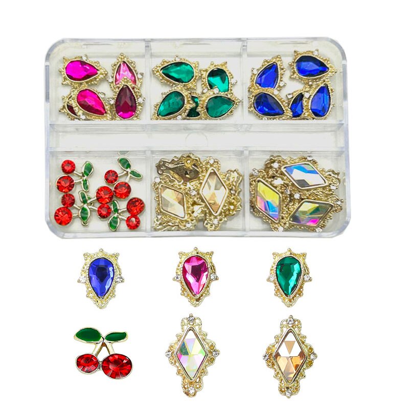1 Box Nail Art Rhinestones - Crystal Glass Gems for Nail Decorations - 3D Alloy Heart Nail Charms - Luxury Nail Diamonds for DIY Nail Art & Jewelry Making - Perfect for Manicures, Pedicures, and Nail Salon Supplies