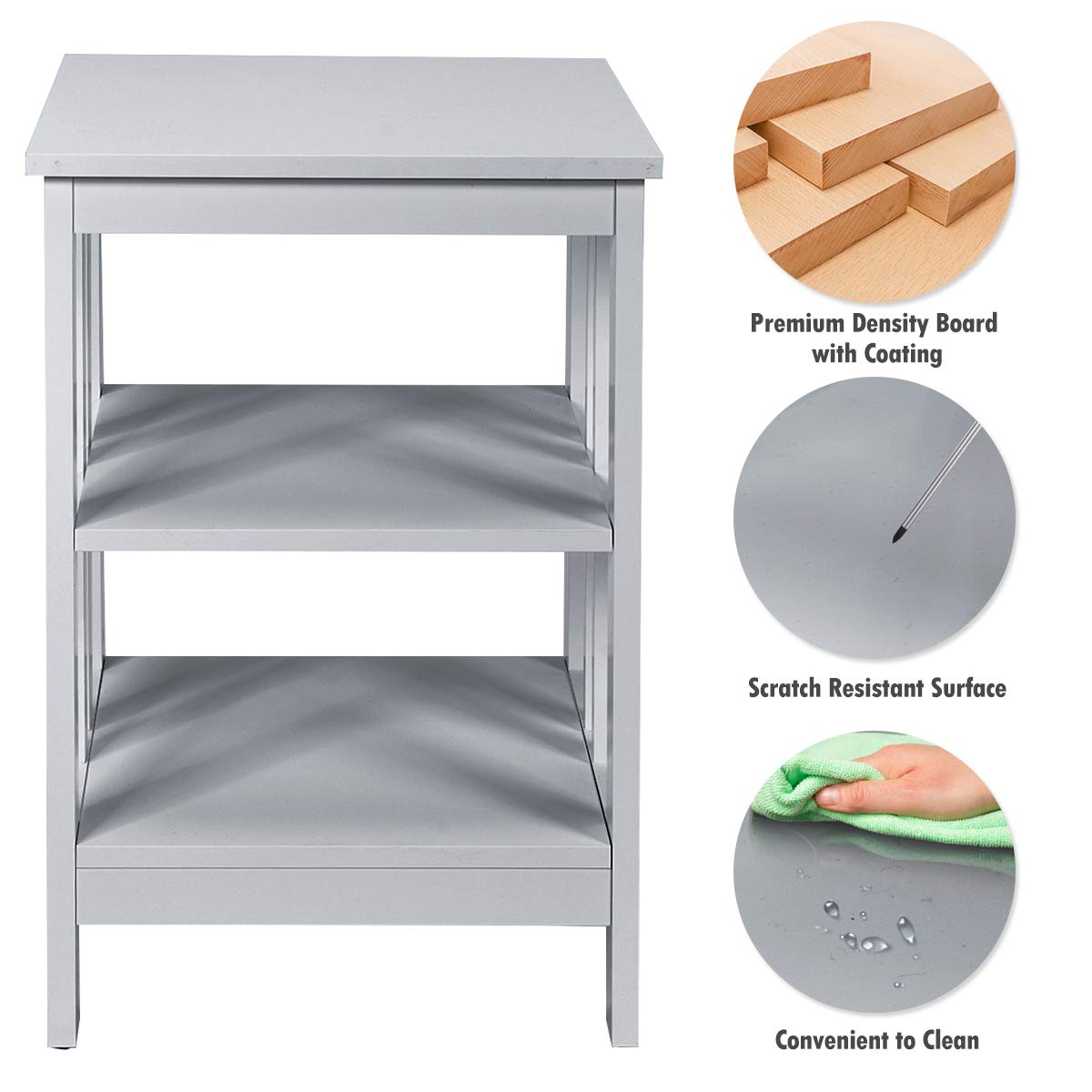 Giantex 3-Tier Nightstand Set of 2 - Modern Bedside Table with Storage Shelves & Reinforced Metal Frame - Sturdy Wooden End Table for Bedroom, Living Room - Easy Assembly, Gray - Perfect for Small Spaces & Apartment Living