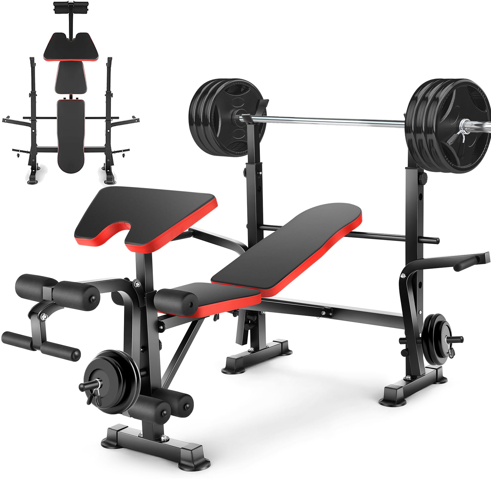 Aceshin 660lb Olympic Weight Bench - Adjustable Workout Bench with Squat Rack, Multifunctional Home Gym Equipment for Bench Press, Squats, Preacher Curl & Leg Workouts | Perfect for Home & Garage Gym Strength Training