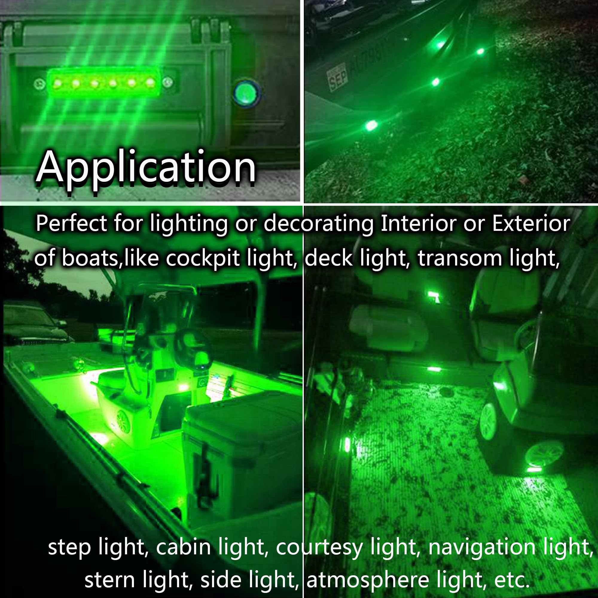 12V Waterproof Marine Boat Lights - 10Pcs Green LED Interior Navigation Lights for Deck, Transom, Cockpit, Bow & Stern | Perfect for Kayaks, Yachts, Fishing Pontoon Boats & Sailboats | Ideal for Night Fishing, Cruising & Water Safety