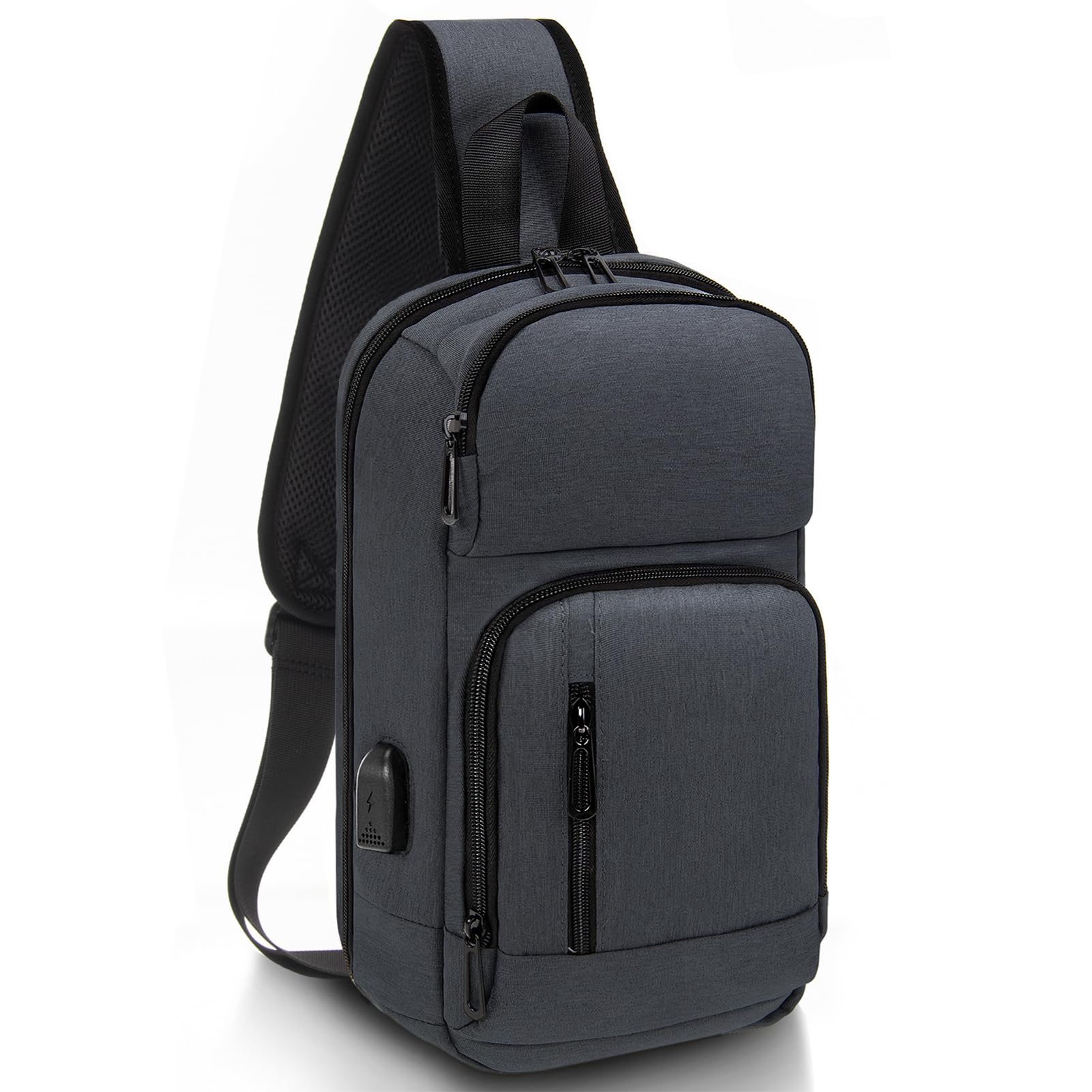 KINGSLONG 14-16 Inch Men's Sling Bag with USB Charging Port - Waterproof Crossbody Bag Fits 10.2 Inch iPad, Travel & Commuter Daypack for Work, Gym, Hiking & Outdoor Activities