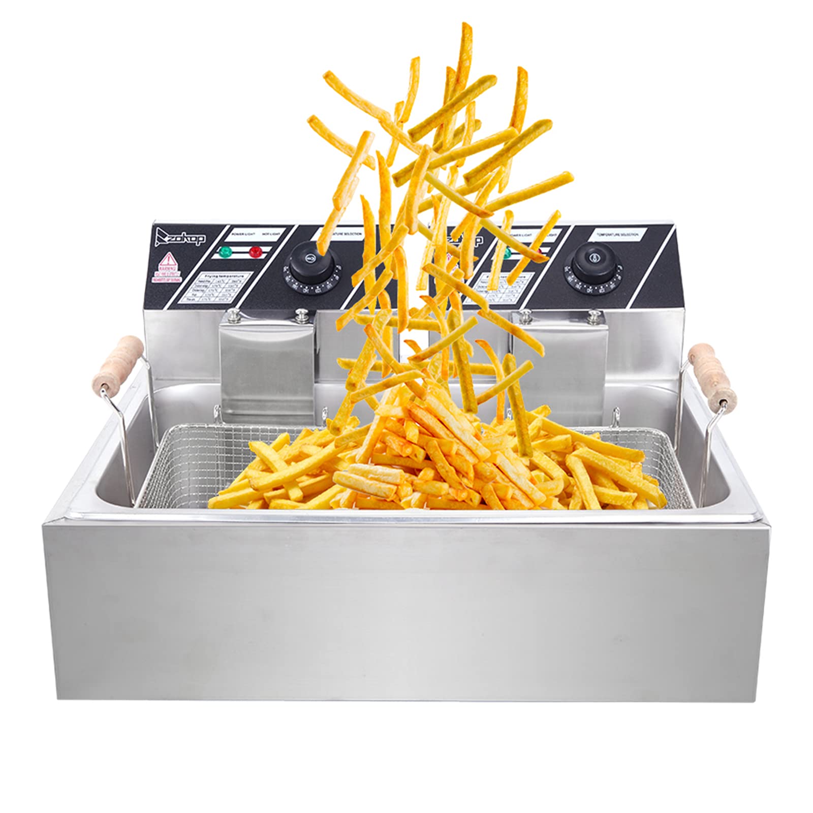 23.26 Quart Commercial Stainless Steel Electric Deep Fryer - 5000W High Power Single-Cylinder Fryer with Baskets & Lids - Perfect for Restaurants, Food Trucks & Home Use - Cook French Fries, Chicken Wings, Fish & More (Silver, 21.7