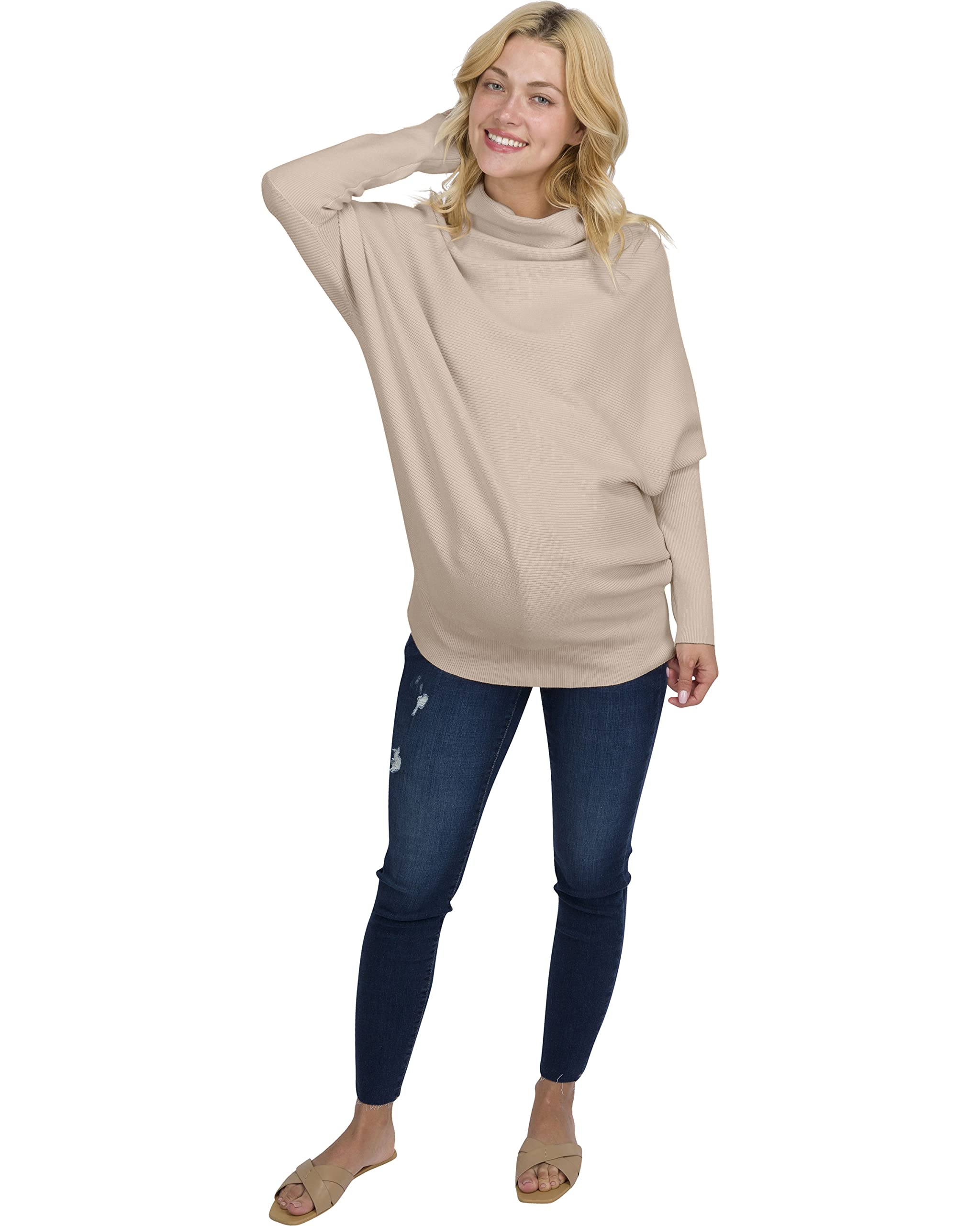Eliana Funnel Neck Dolman Maternity Sweater - Soft Stretch Fabric Oversized Nursing Sweater for Pregnant Women - Comfortable Maternity Clothes for Work, Travel & Casual Wear