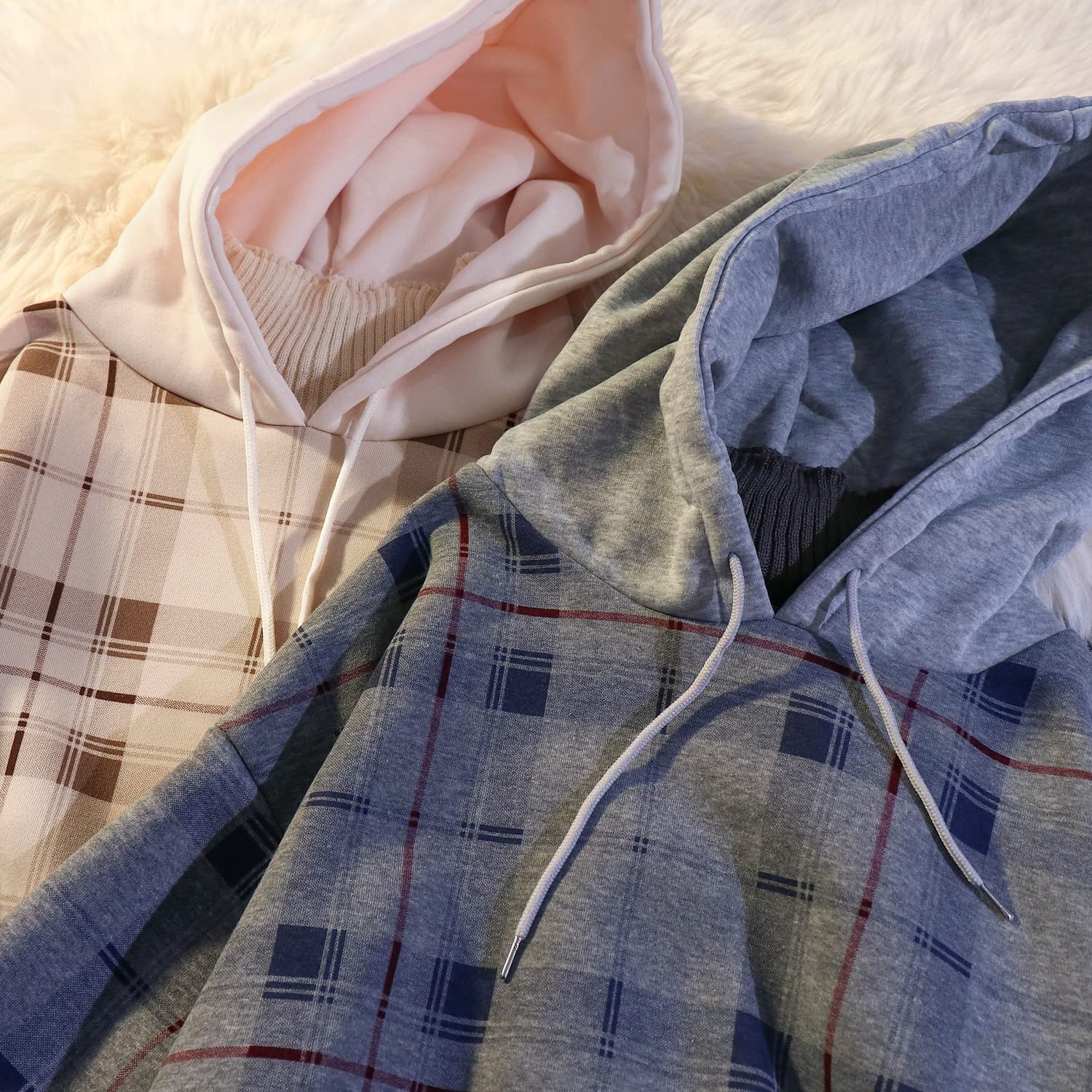 Women's Plaid Fleece Hoodie - Korean Style Fake Two-Piece Pullover with Turtle Neck | Cozy Fall & Winter Skateboard Fashion for Casual Outings & Streetwear