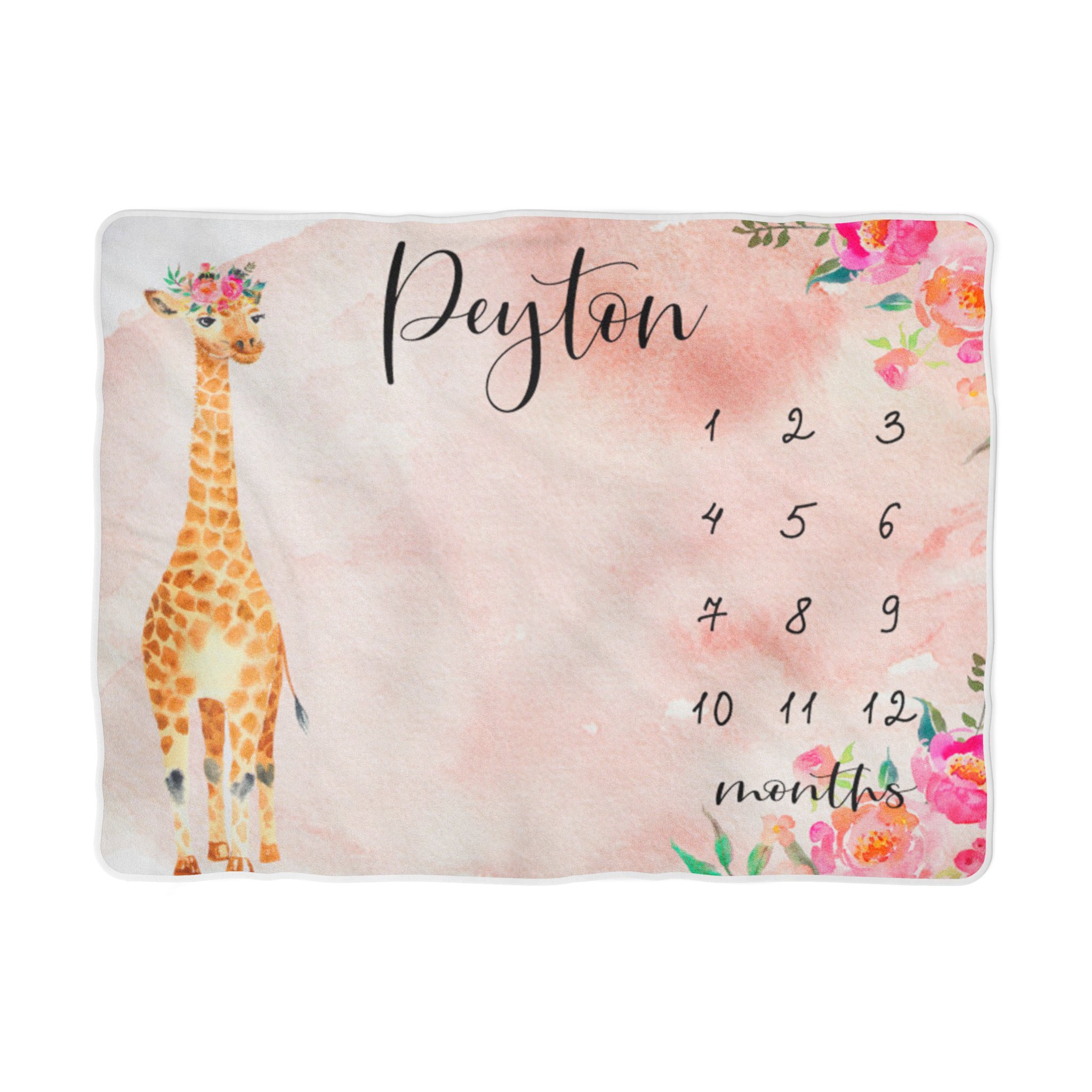 WolfeDesignPDD Personalized Giraffe Milestone Baby Blanket - Safari Growth Tracker for Newborns | Perfect Baby Shower Gift & Monthly Photo Prop