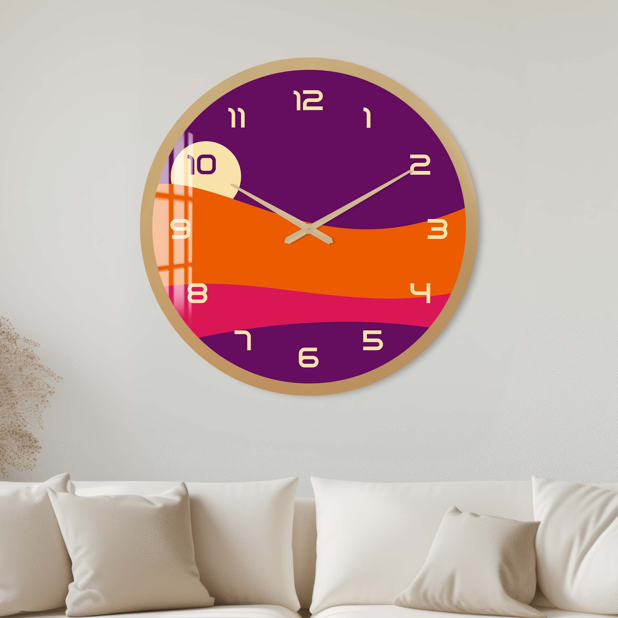 Pastel Sunset Glass Wall Clock - Modern Decorative Silent Non-Ticking Clock for Living Room, Bedroom, Office - Perfect Home Decor & Unique Gift Idea