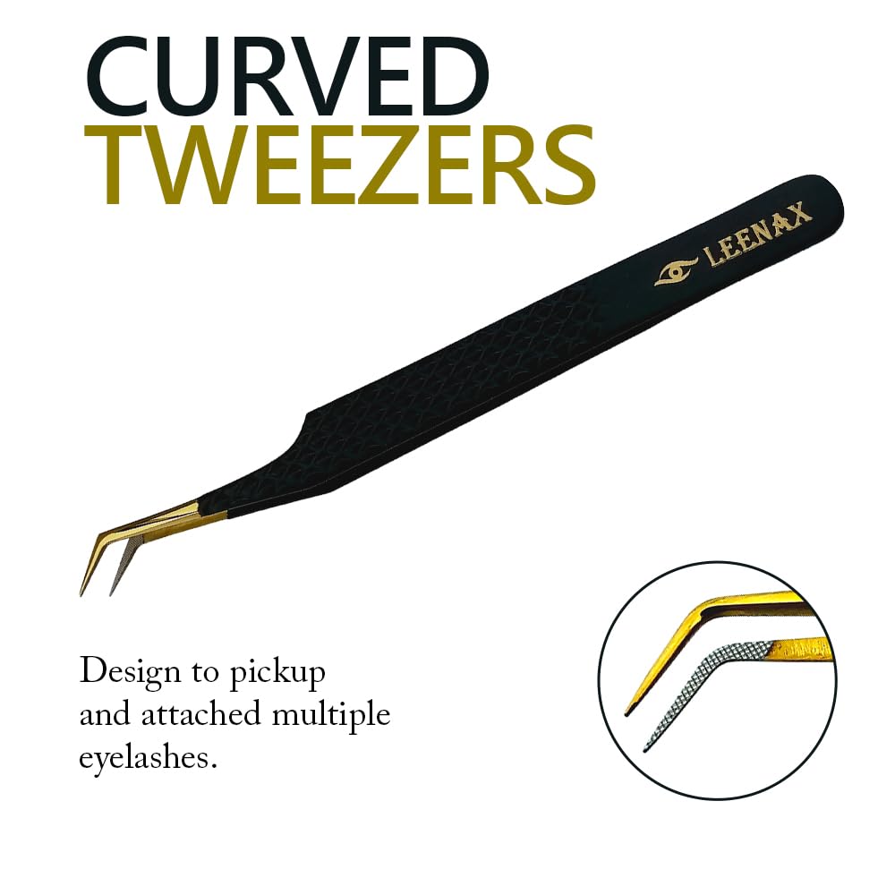 2 Pcs Professional Stainless Steel Eyelash Extension Tweezers Set - Volume & Precision Tweezers for Lash Artists (Black) | Perfect for Salon, Home Use & DIY Lash Extensions