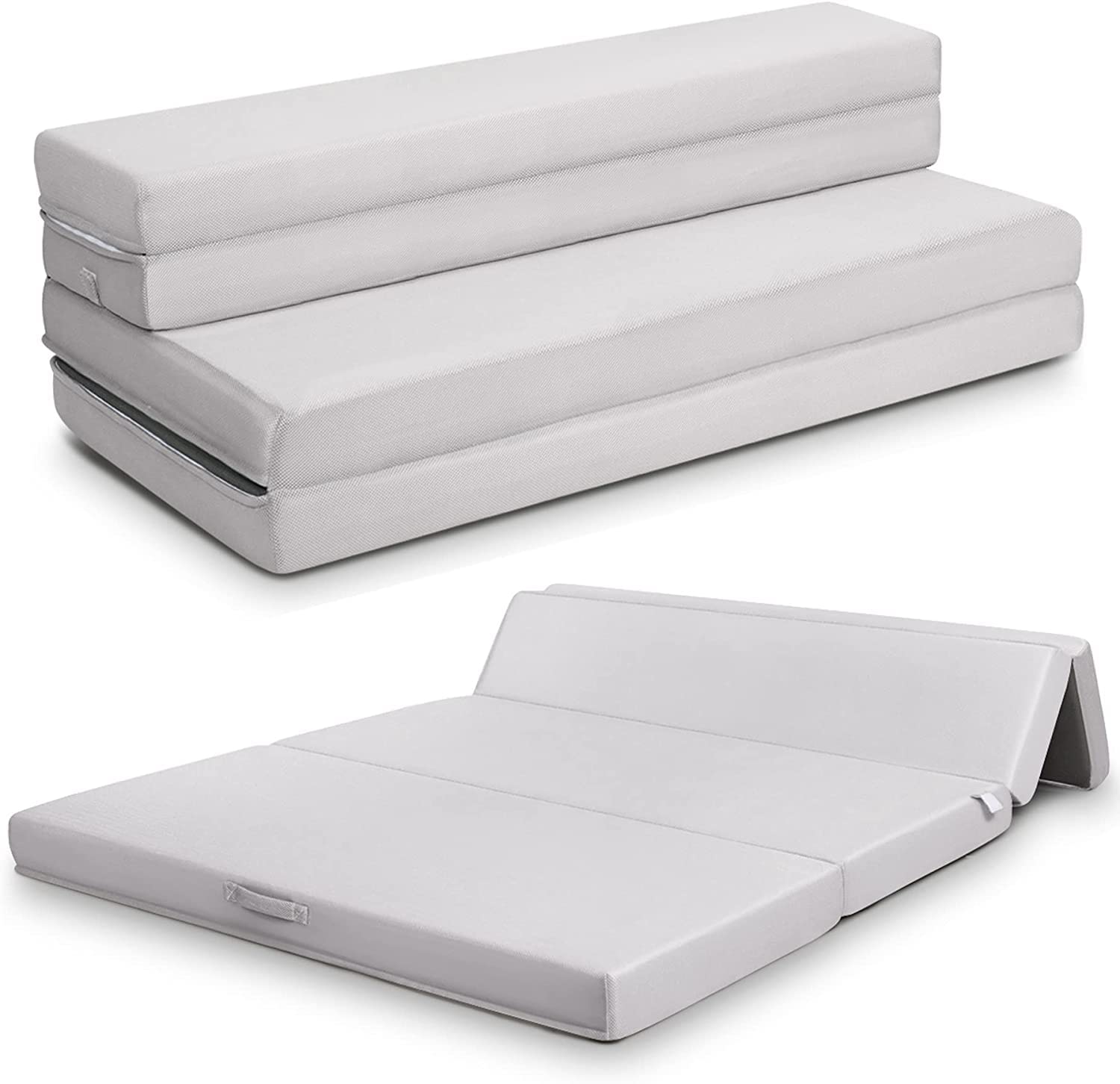 KOMFOTT 4-Inch Tri-Folding Memory Foam Mattress - Full XL Size with Removable Washable Cover - Foldable Guest Bed for Sofa, Floor & Travel - Comfortable Portable Sleeper Solution for Home, Camping & Dorm (Gray)