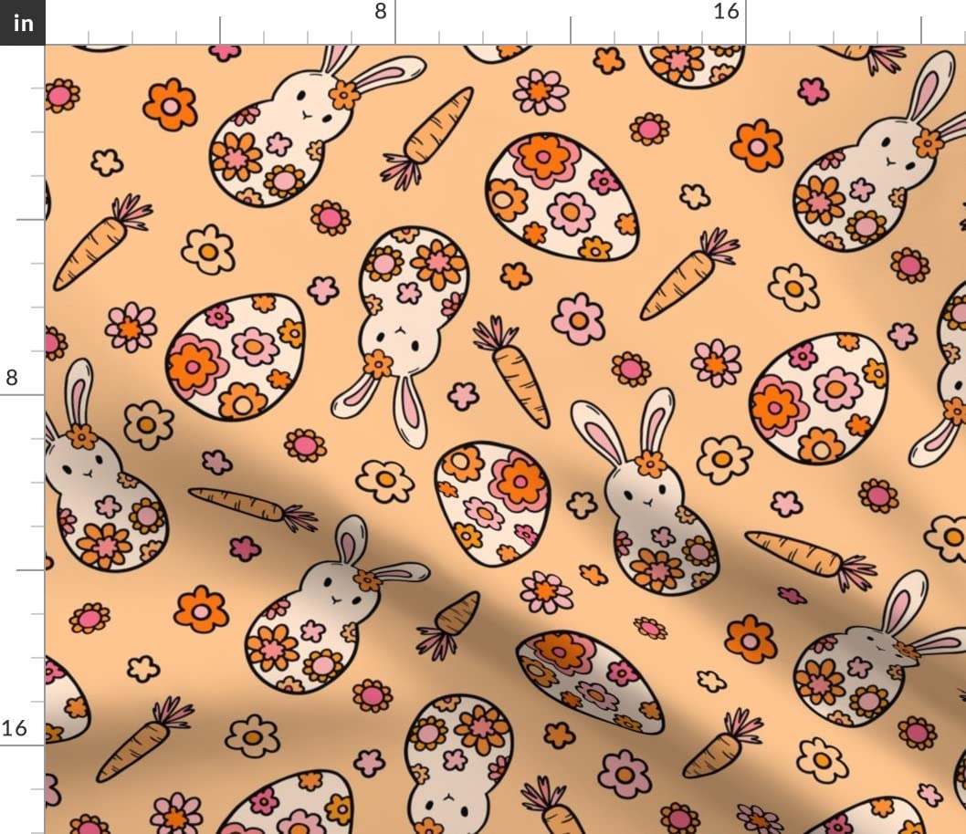 Groovy Bunny Pink Floral Retro Cotton Fabric - Spring Rabbit Print on Petal Signature Cotton - Fat Quarter for Sewing, Quilting, Apparel & Home Decor | Perfect for DIY Crafts, Baby Clothes & Vintage Style Decorations