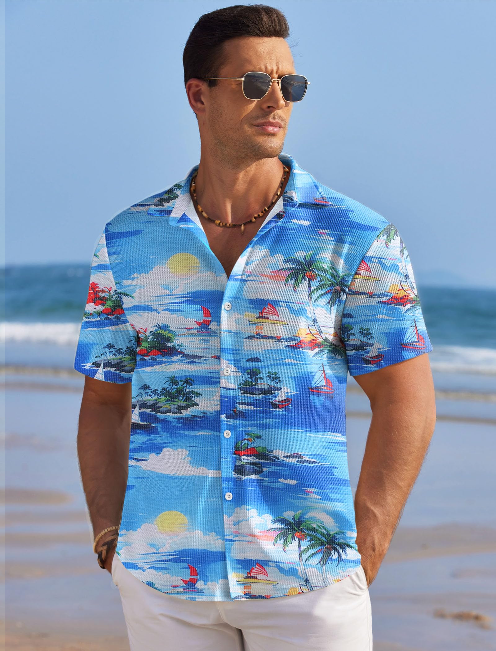 COOFANDY Men's Short Sleeve Waffle Knit Button Down Shirt - Breathable Casual Summer Shirt for Men, Wrinkle-Free Beach Top | Perfect for Outdoor Activities, Vacation & Casual Wear