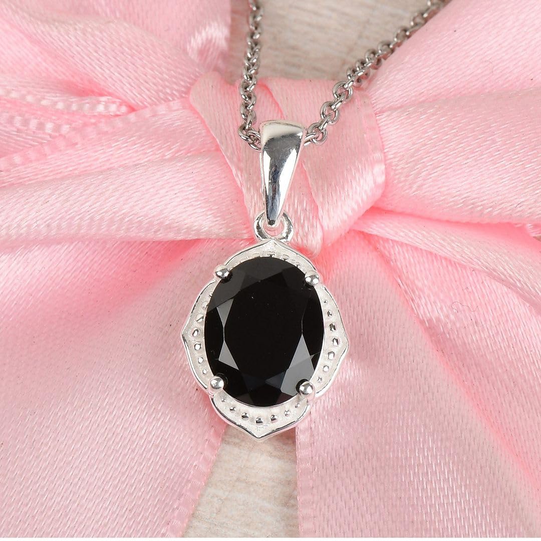 Shop LC Platinum Plated 925 Sterling Silver Black Spinel Necklace for Women - 20 Inch Elegant Promise Pendant, Perfect Birthday Gift for Her | Ideal for Parties, Anniversaries & Special Occasions