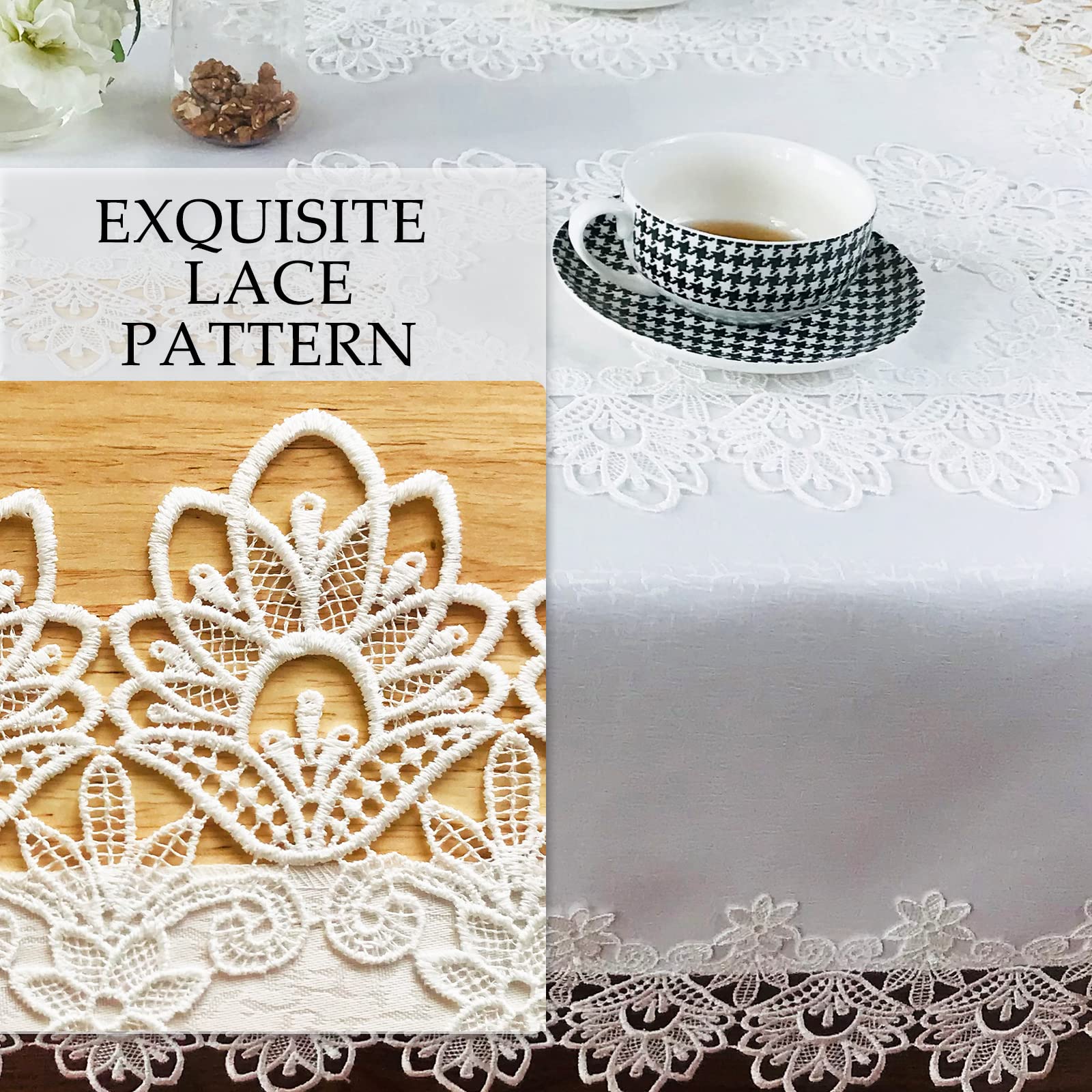 Elegant Peony Lace Tablecloth 72x126 Inches - Washable Rectangle Table Linen for Dining Room, Holiday Party, Wedding & Farmhouse Decor | Perfect for Easter, Christmas & Outdoor Events