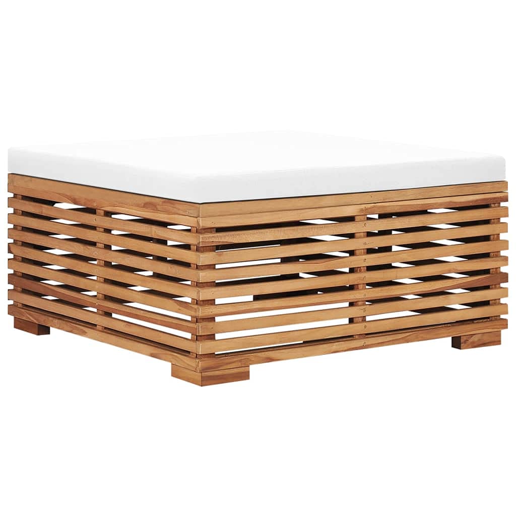 Premium Solid Teak Wood Patio Table and Footrest Set with Cream Cushion - Durable Outdoor Furniture for Garden, Pool, Backyard, and Balcony Relaxation