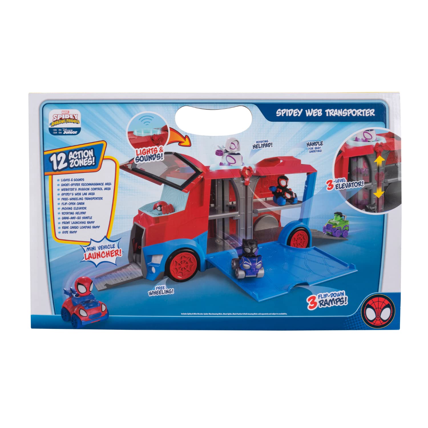 Marvel's Spidey and His Amazing Friends Web Transporter Toy Vehicle with Lights & Sounds - Includes Spidey & Miles Morales Action Figures | Superhero Play Set for Kids Birthday Gifts & Role Play Adventures