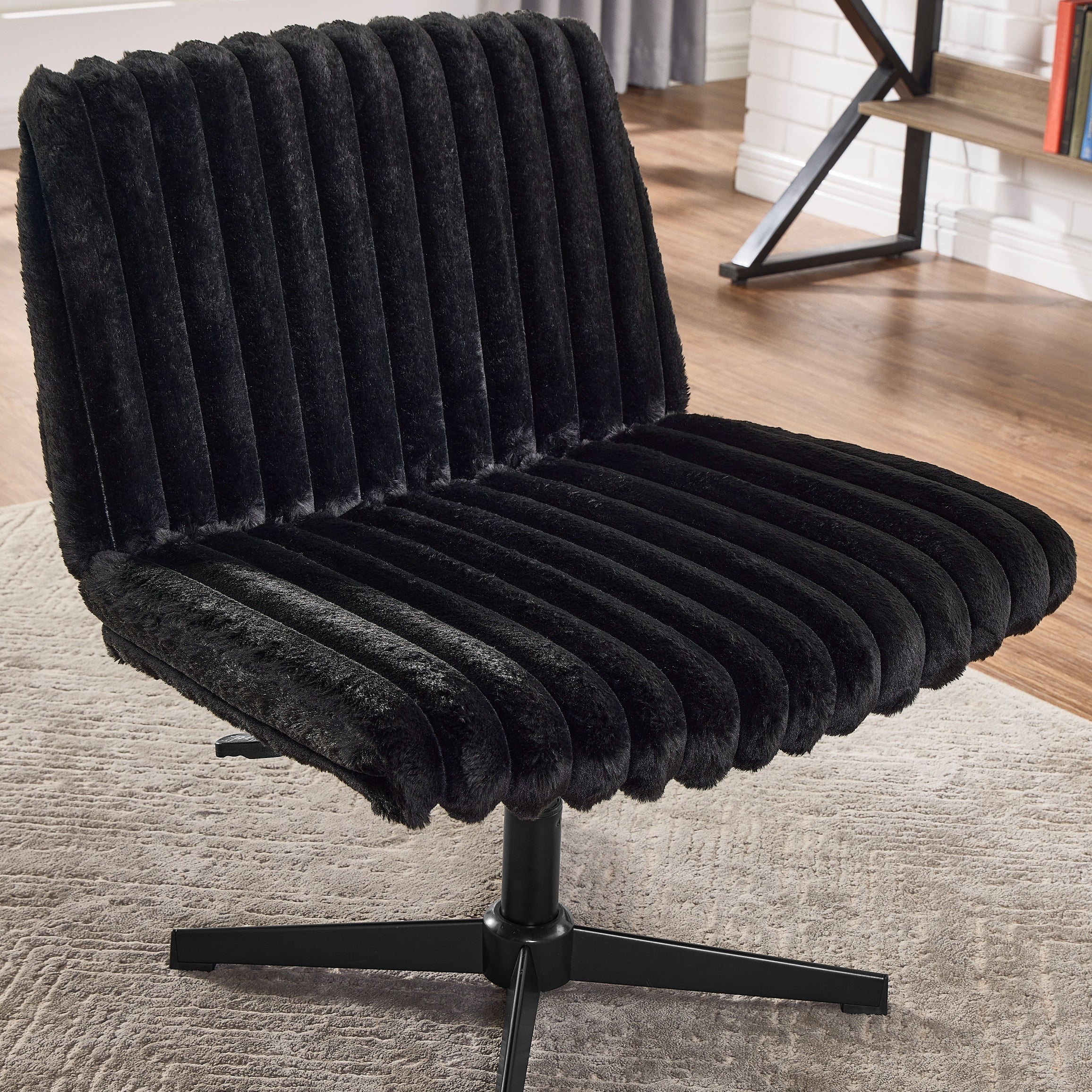 Roundhill Blynn Adjustable Swivel Criss Cross Chair - Wide Seat Ergonomic Office Chair with Lumbar Support, Vanity Makeup Chair for Home & Office Workspace, Study Desk, Dressing Table and Beauty Salon