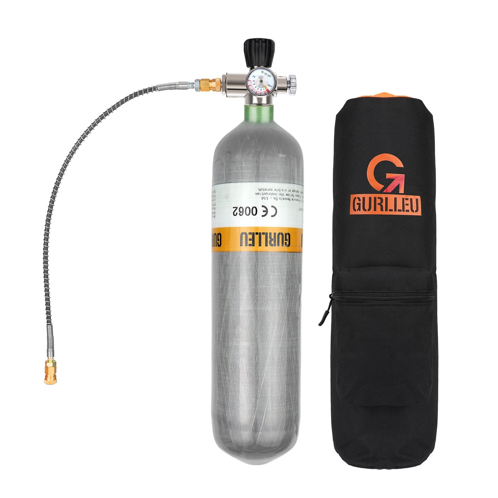 30 Cu.Ft Carbon Fiber Tank 4500 PSI - PCP Paintball HPA Air Gun & Scuba SCBA Filling Station with Black Valve Set & Carrier Bag - Perfect for Outdoor Sports, Diving, and Airsoft Battles