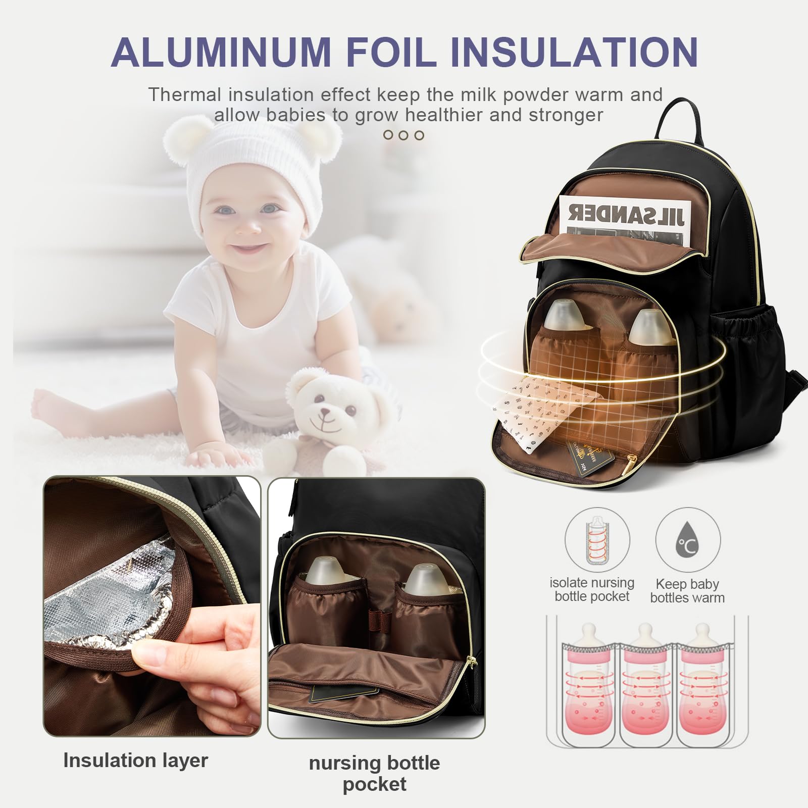 **Waterproof Diaper Backpack for Boys & Girls – Large Multi-Functional Baby Bag with Insulated Pocket | Perfect Baby Shower Gift & Registry Essential for New Moms (Black)** – Ideal for Travel, Daycare & On-the-Go Parenting