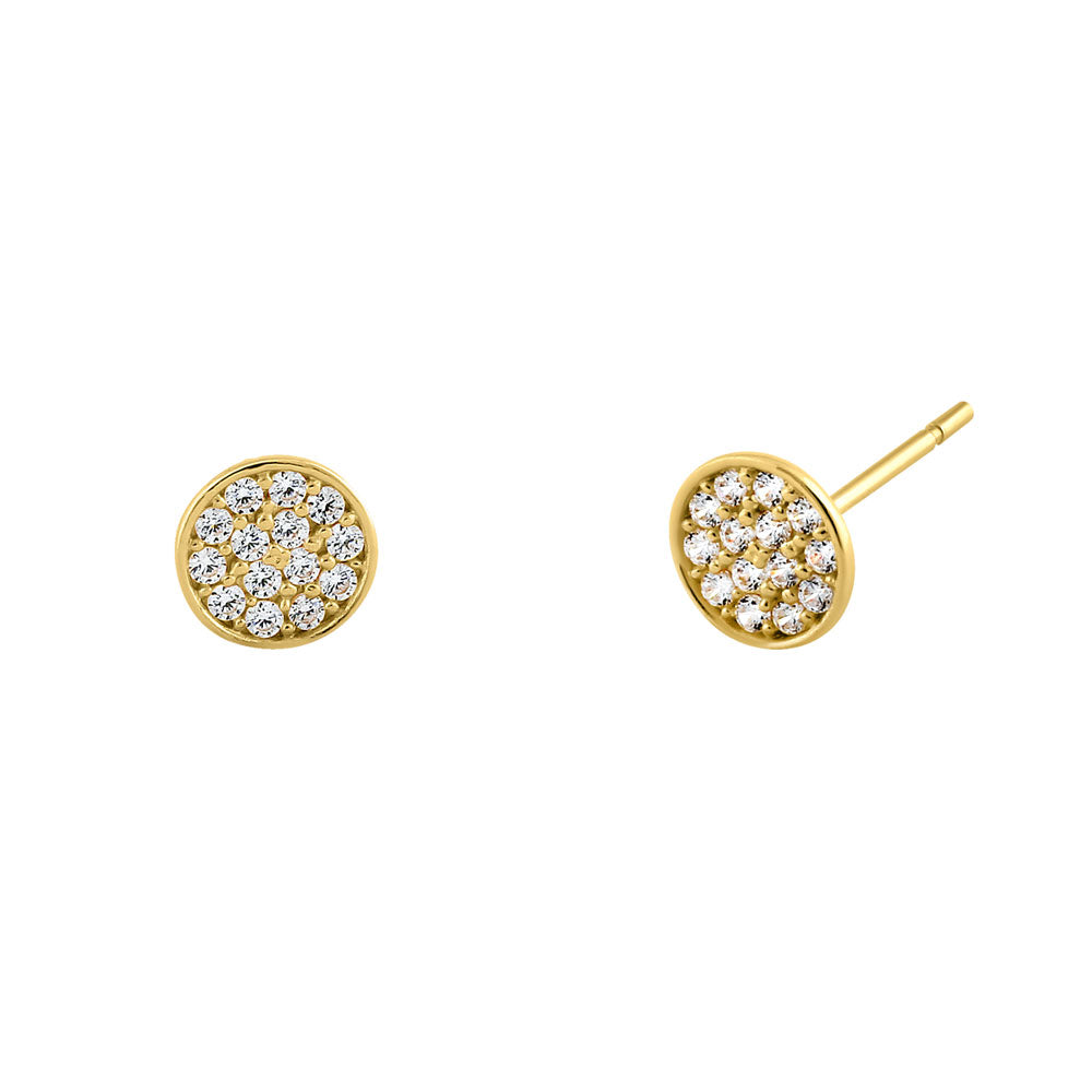 14K Solid Yellow Gold Circle Pave CZ Stud Earrings for Women - Sparkling Cubic Zirconia Jewelry for Everyday Wear & Special Occasions