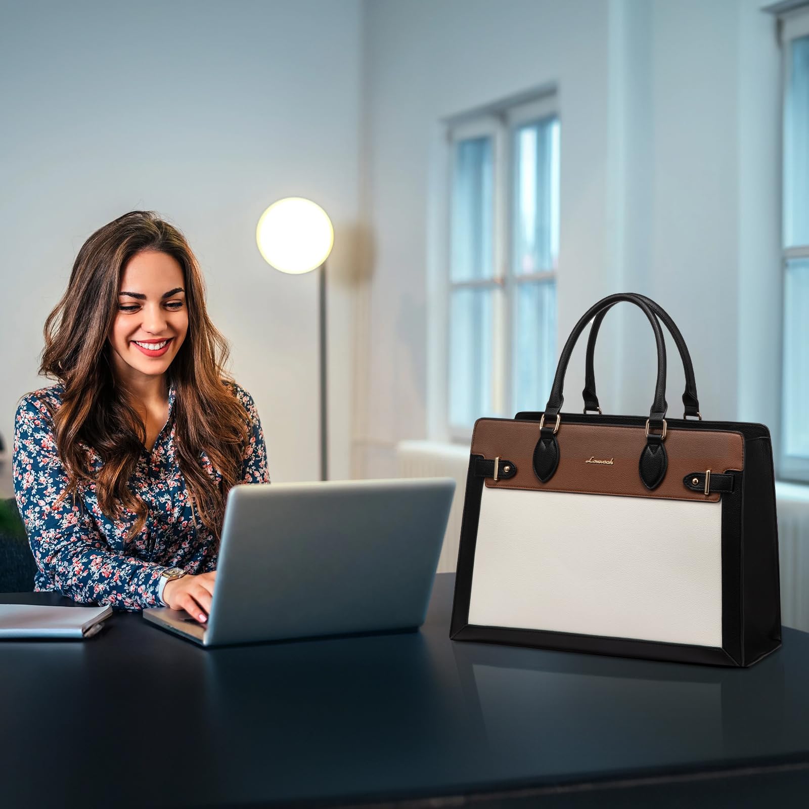 LOVEVOOK 17 Inch Laptop Bag for Women - PU Leather Work Tote & Business Briefcase - Professional Office Shoulder Bag for Teachers, Businesswomen & Commuters - Perfect for Work, Travel & Daily Use