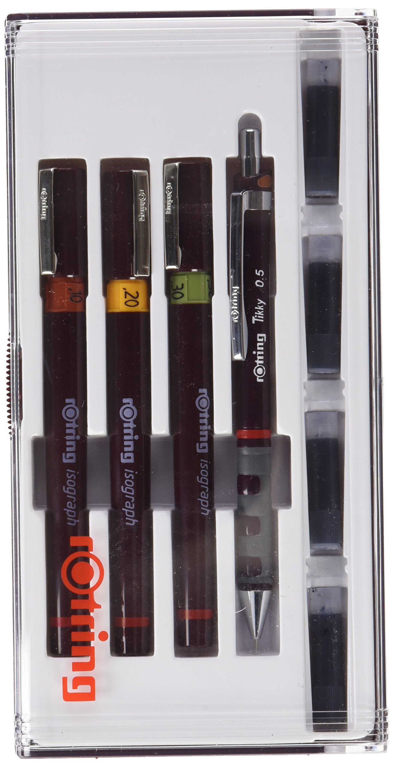 Rotring Isograph Junior Set of 3 Technical Drawing Pens (0.10mm, 0.20mm, 0.30mm) with Accessories - Perfect for Architects, Engineers & Artists - Drafting, Sketching & Technical Illustration