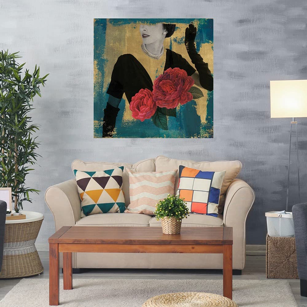 Eccentric Accents Floral Fashionista Canvas Wall Art - 32x32 Inch Hand-Painted Fine Art Decor for Living Room, Bedroom, Office - Ready to Hang - Perfect for Home, Kitchen, Bathroom & Dining Room Decor