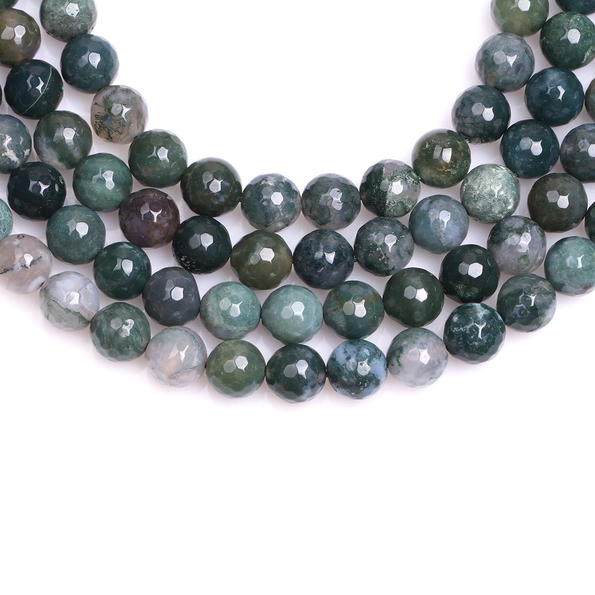 Natural Moss Agate Gemstone Loose Beads - 10mm Faceted Round Energy Power Beads for Jewelry Making (15 Inch Strand) - Perfect for DIY Bracelets, Necklaces & Spiritual Healing Jewelry