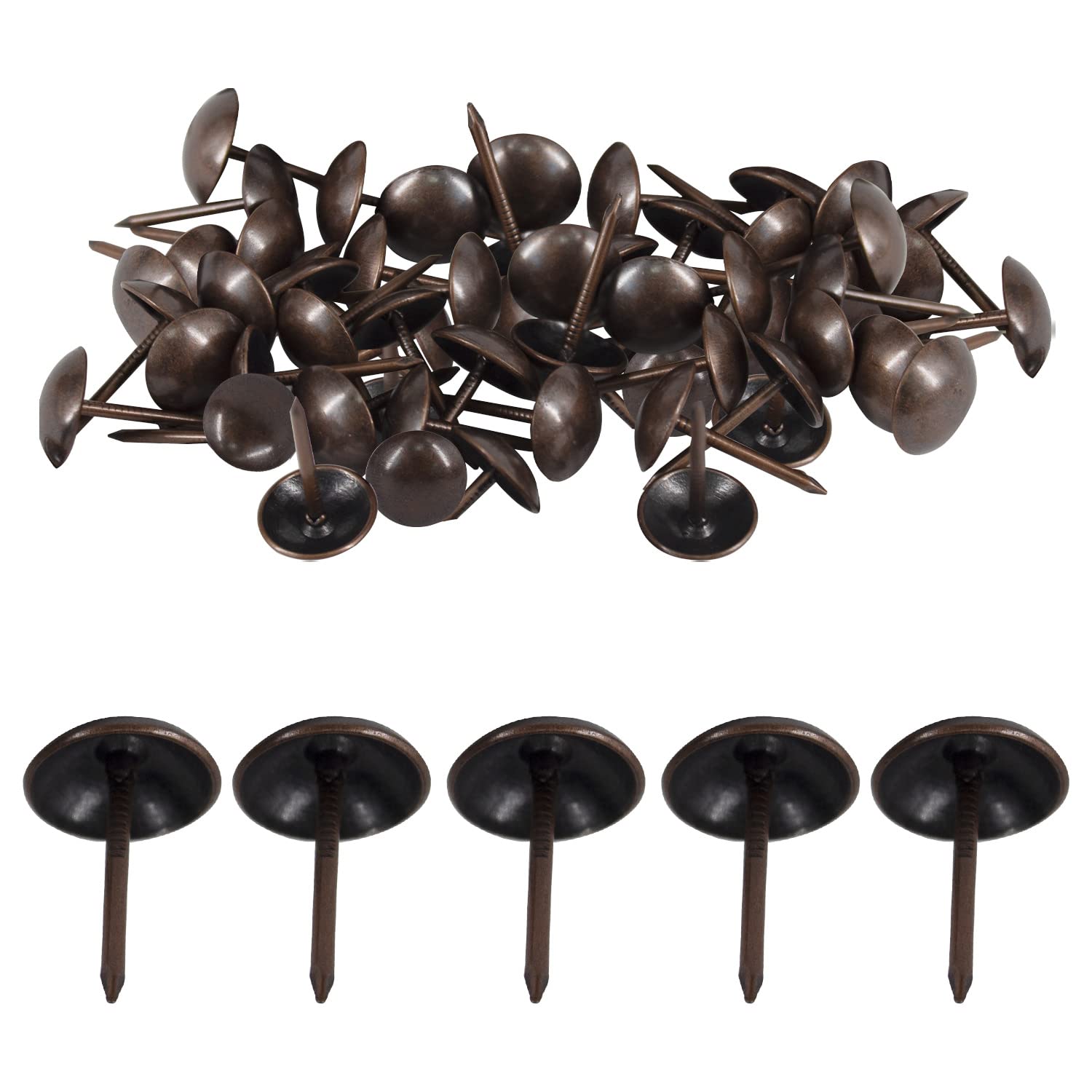 Weddecor Round Head Upholstery Tacks for Furniture, Wood Sofa, Chair, Carpet - 15mm x 9mm Bronze Nails (10 Pack) - DIY Home Decor & Craft Projects