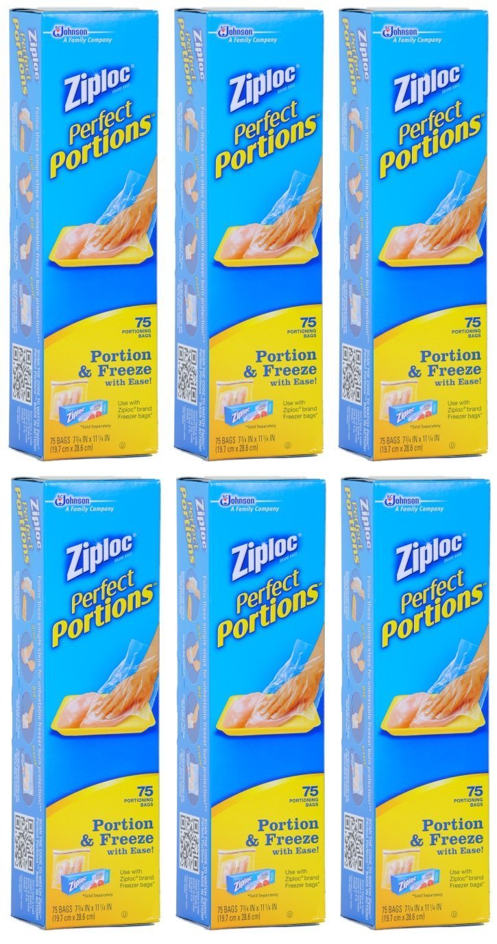 Ziploc Perfect Portions Meat Storage Freezer Bags - 75 Count (Pack of 12, 900 Total Bags) for Meal Prep, Sous Vide & Freezer Organization
