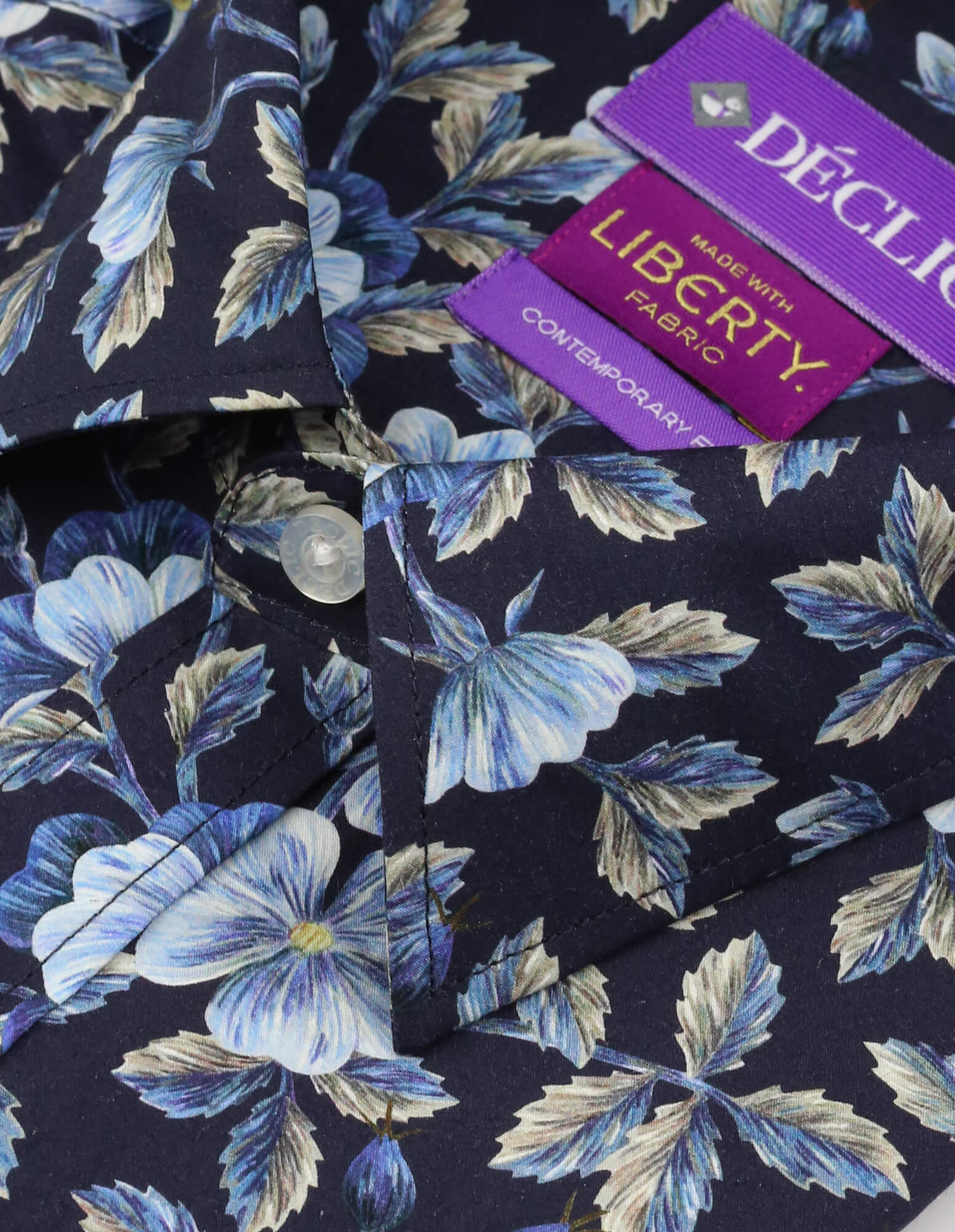 DÉCLIC Liberty Embroidered Botanical Print Shirt for Women - Navy Blue Floral Blouse - Perfect for Casual Outings, Office Wear & Spring Fashion