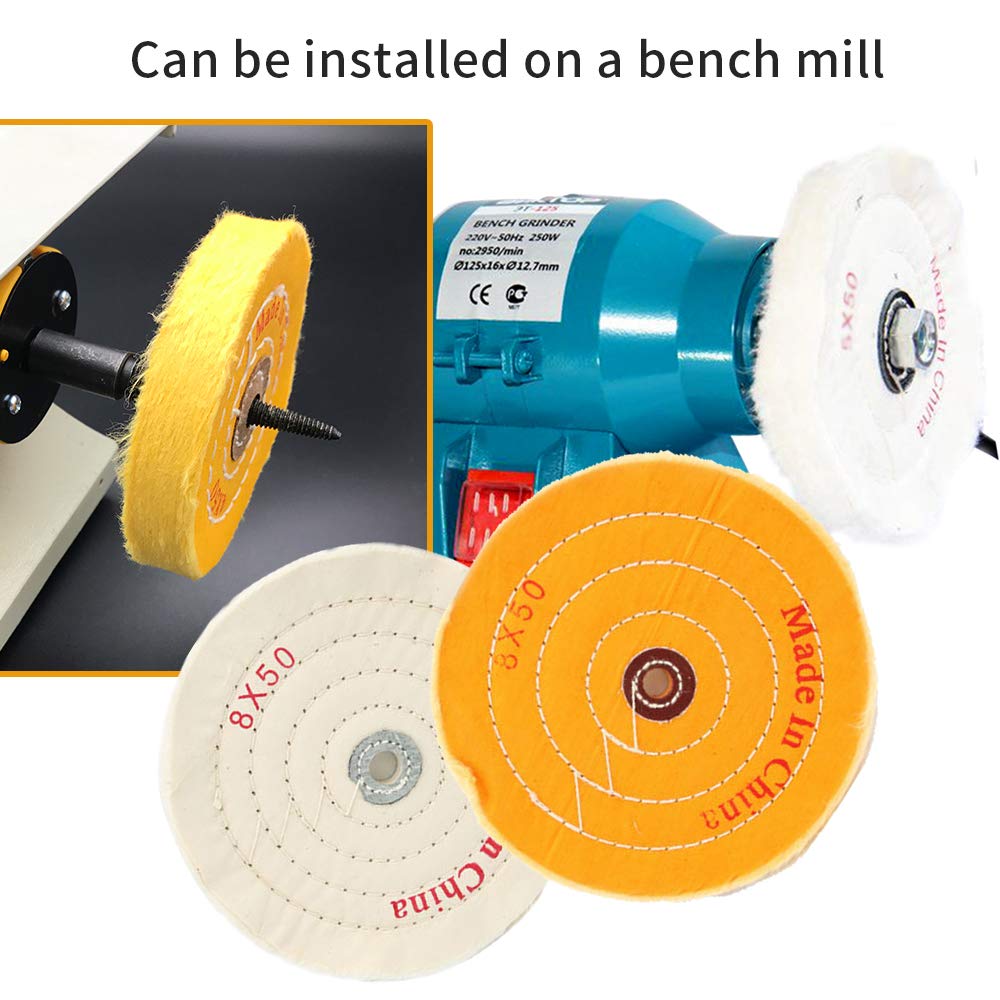 8 Inch Buffing Wheel Cotton Pad Set - 50 Ply Extra Thick Polishing Wheels with 1/2