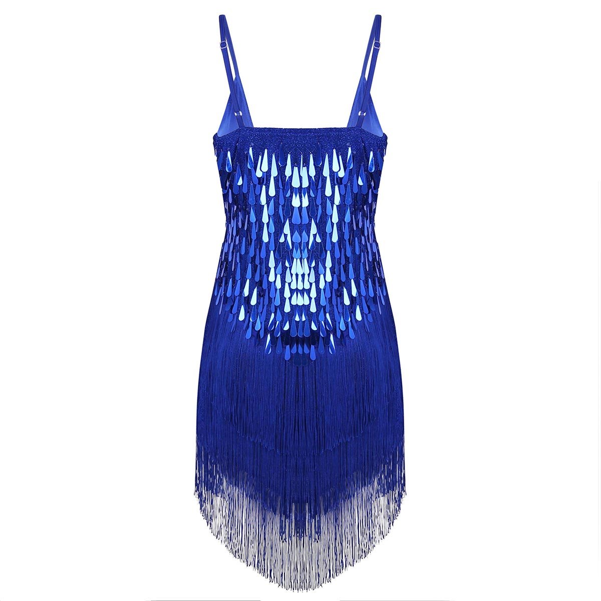 iEFiEL Women's Sparkling Sequins Spaghetti Straps Dance Gown - Ballroom, Salsa, Samba, Rumba, Tango Latin Dress for Competition & Party Nights