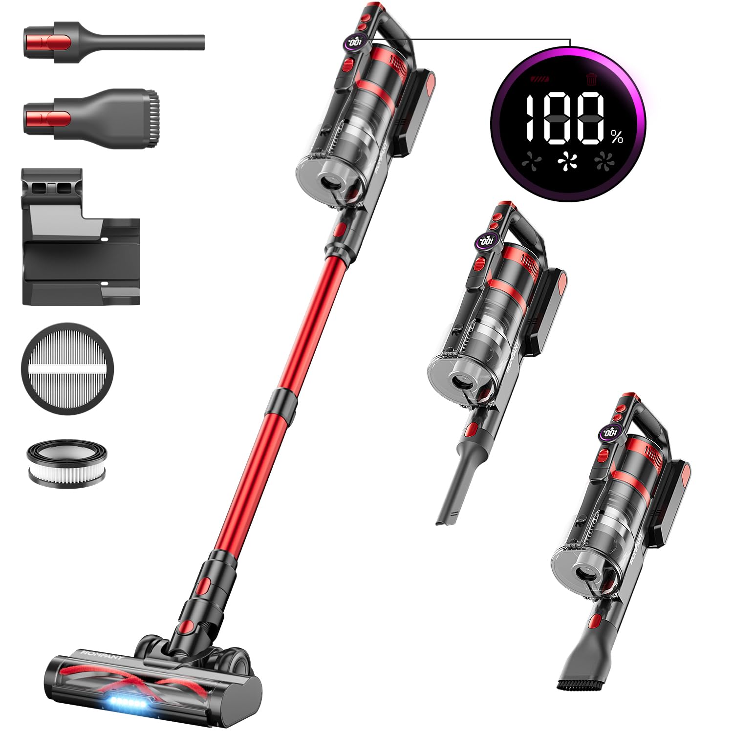 HOMPANY 40KPa Cordless Vacuum - 55Min Runtime for Pet Hair & Carpets - Home Cleaning Solution