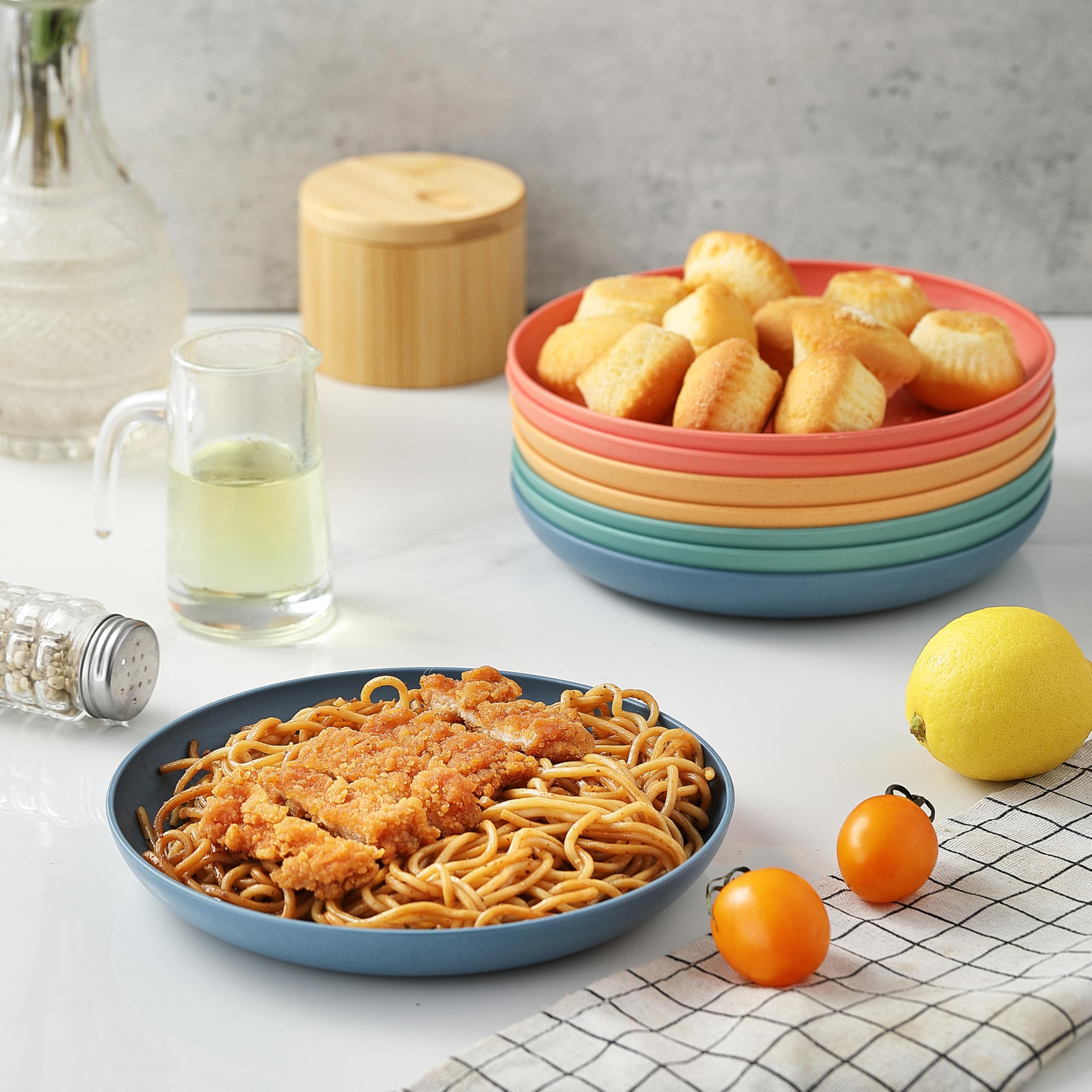 8-Piece Wheat Straw Dinner Plates Set - 7.7 Inch Unbreakable Melamine Plates, Eco-Friendly & Reusable, Dishwasher & Microwave Safe (4 Colors) - Perfect for Kitchen, Picnics, Camping & Outdoor Dining