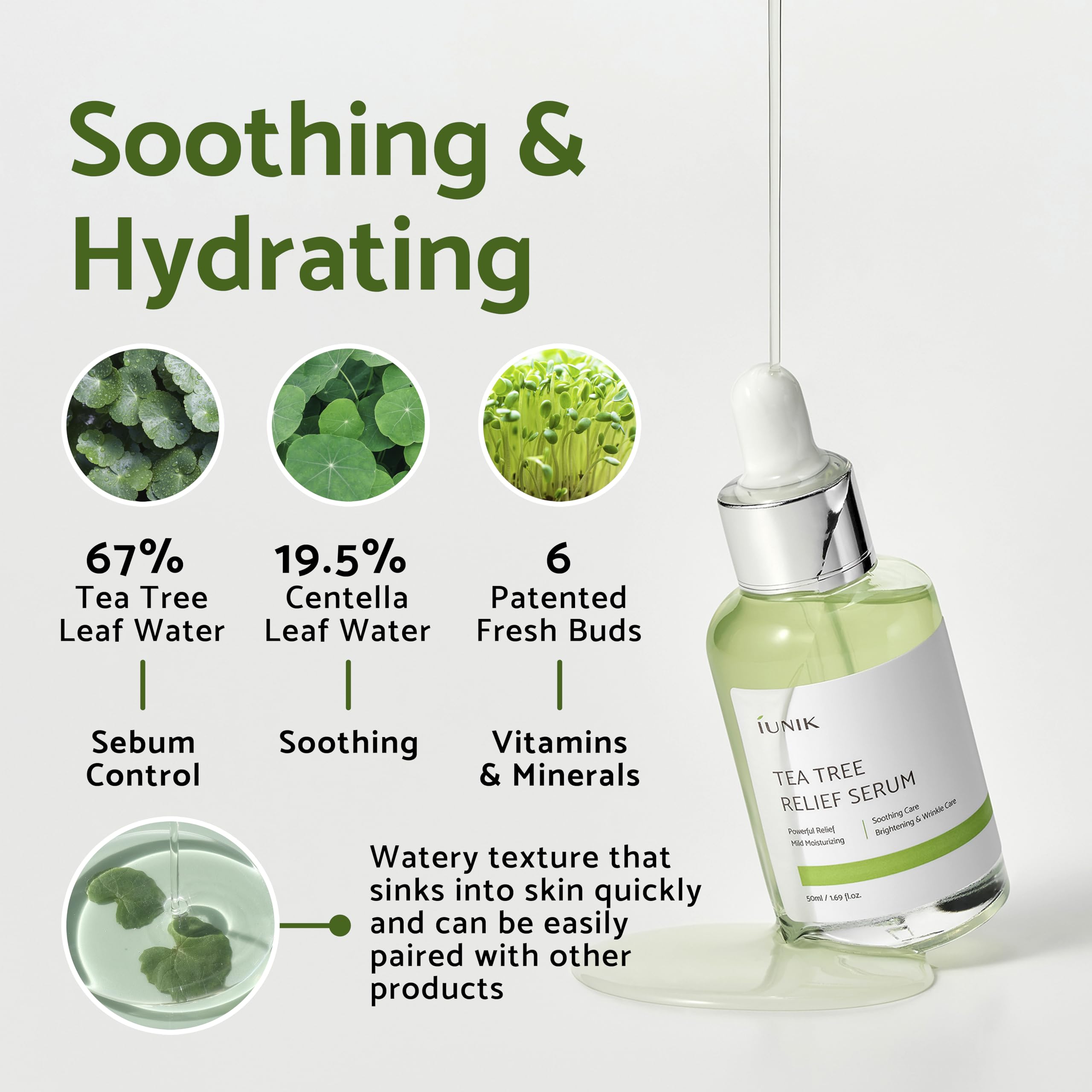 iUNIK 400,000ppm Beta Glucan Deep Moisture Serum & Tea Tree Relief Facial Serum - Korean Skincare for Intense Hydration, Acne Treatment & Soothing - with Mushroom Extracts for Nourishing Face Ampoule Essence - Perfect for Dry Skin & Sensitive Skin Care Routine