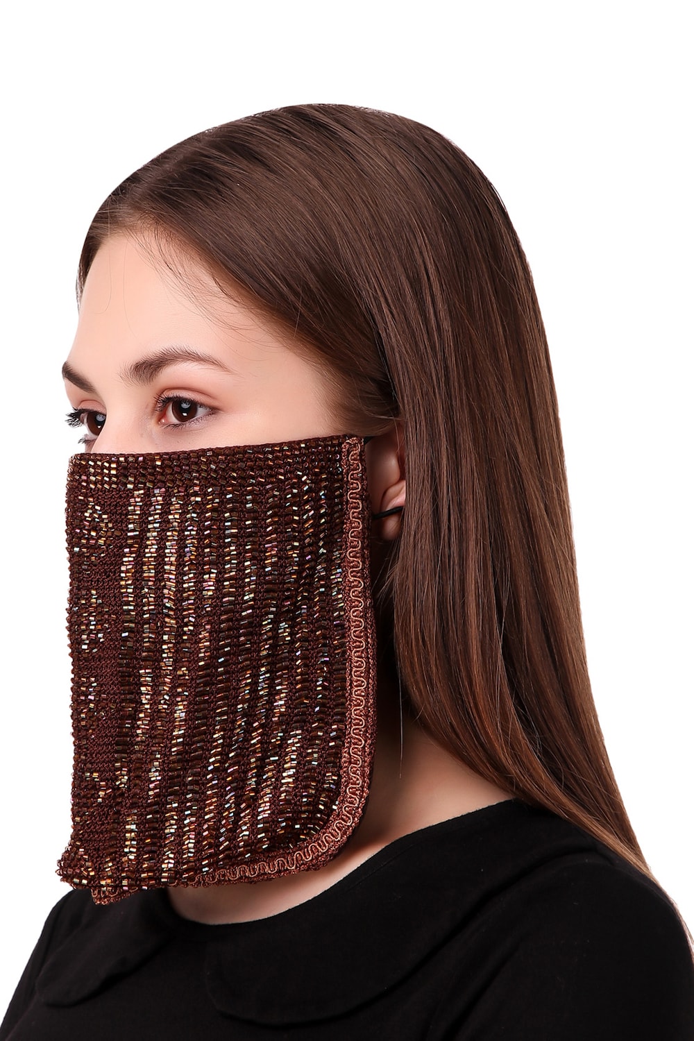 Handmade Beaded Crochet Face Mask with Cut Veil Design - Stylish & Breathable for Parties, Weddings, and Special Occasions